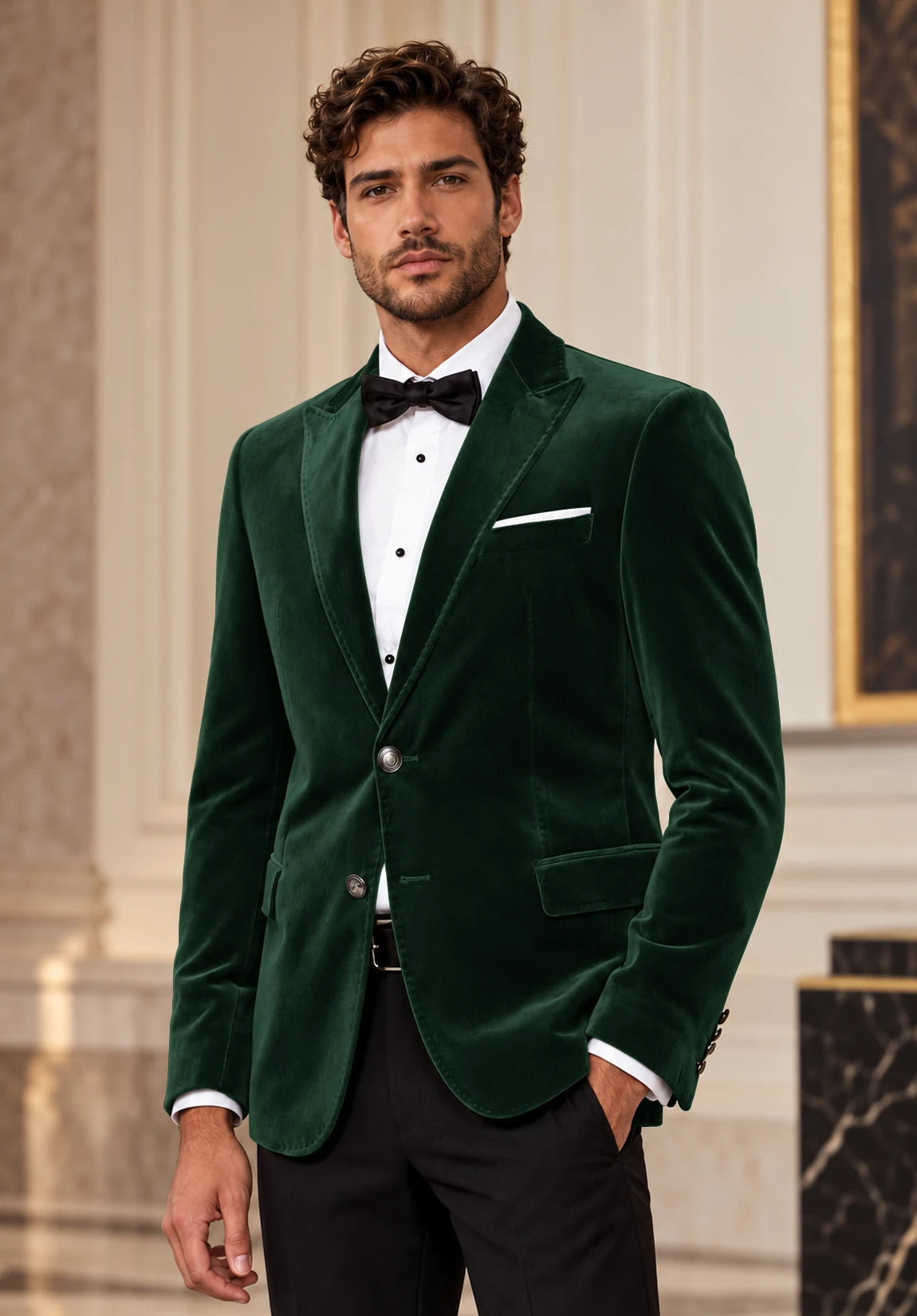Men's dark green velvet jacket
