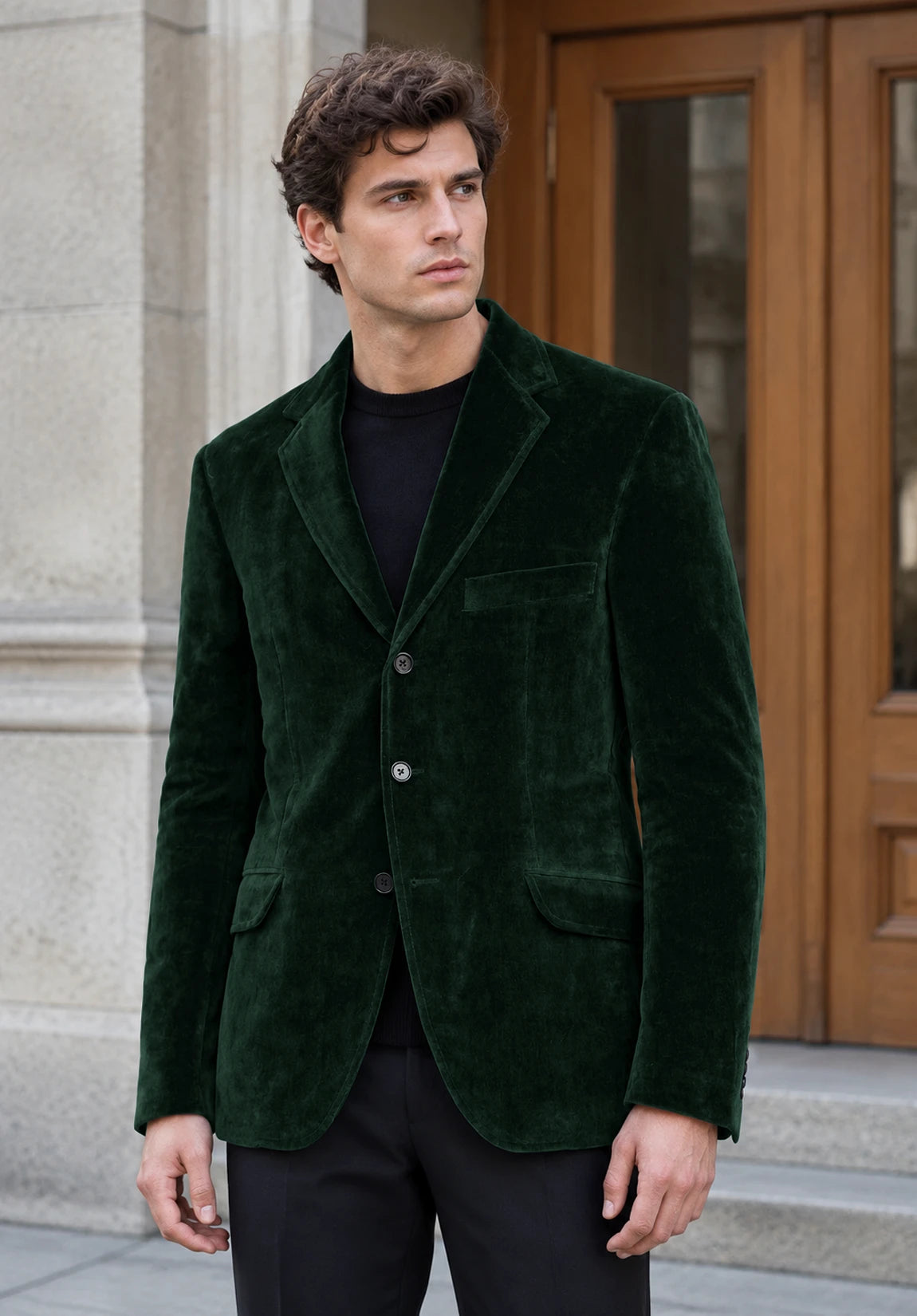 Men's dark green velvet jacket