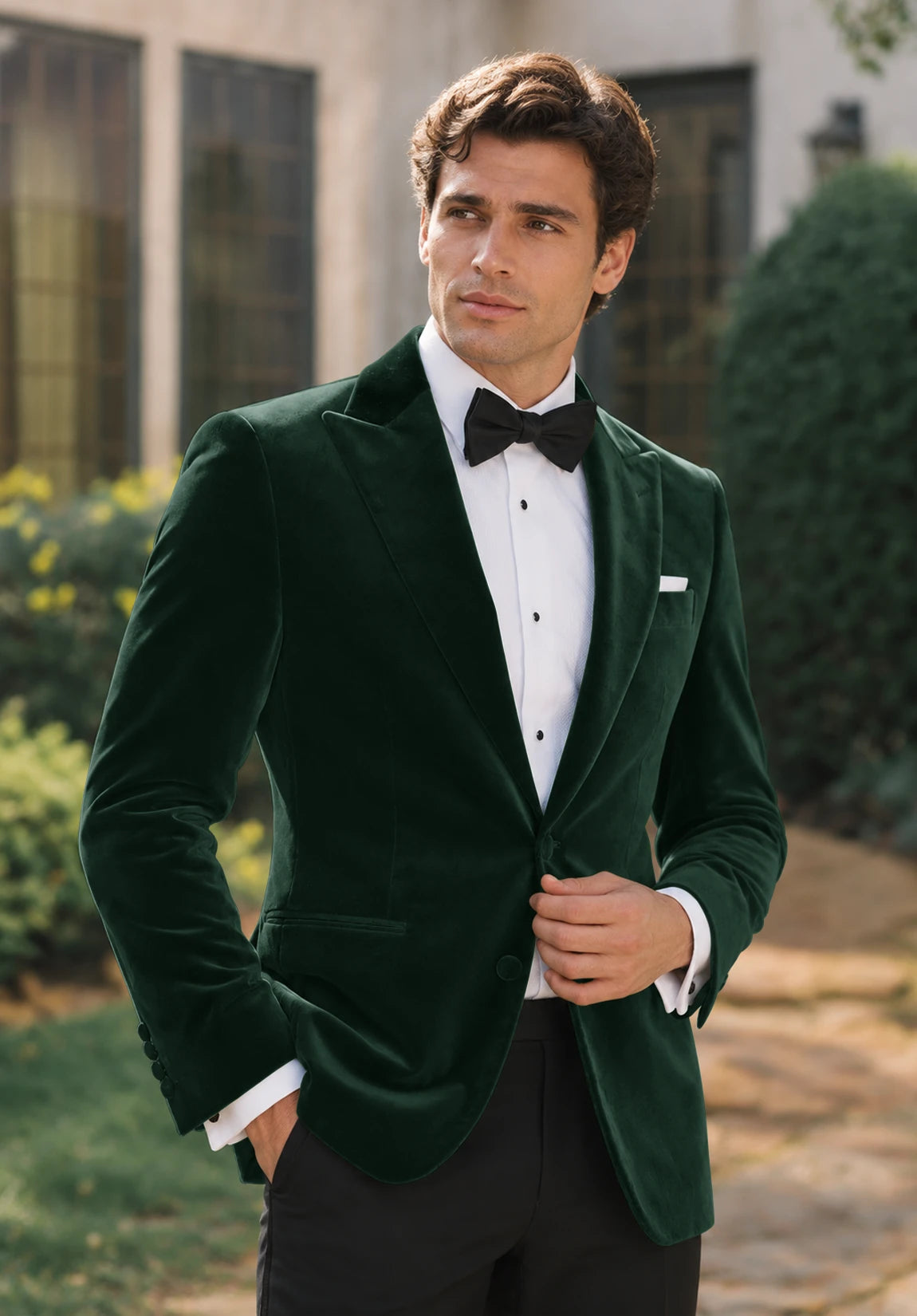 Men's dark green velvet jacket