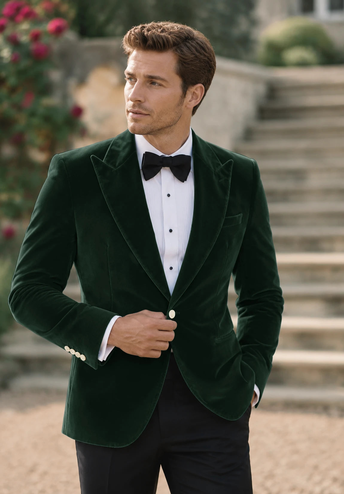 Men's dark green velvet jacket