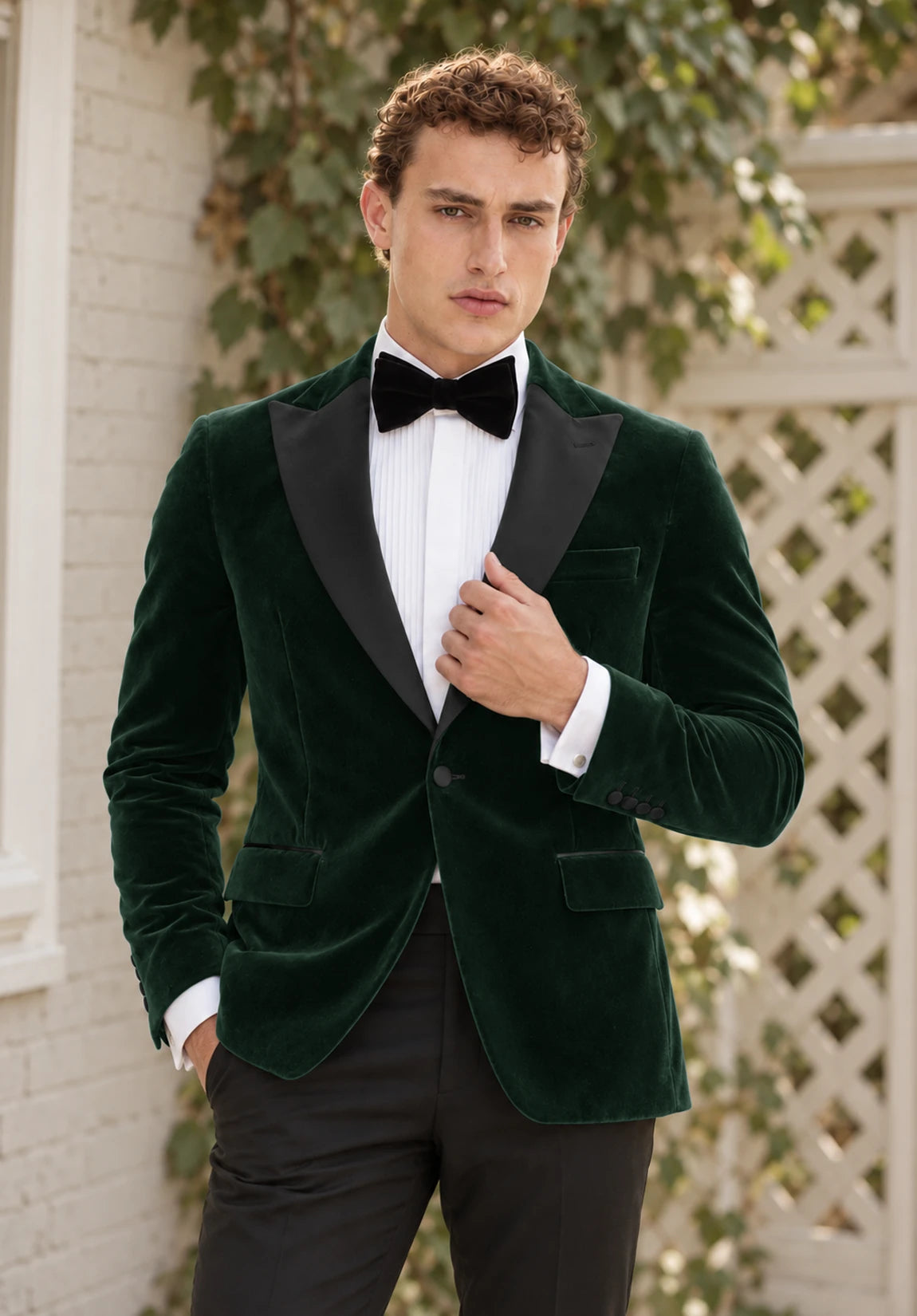 Men's dark green velvet jacket