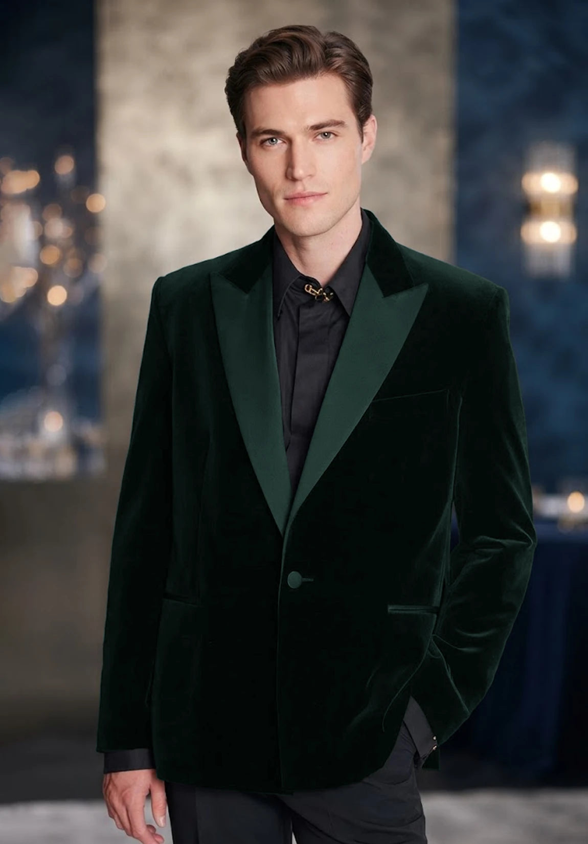 Men's dark green velvet jacket