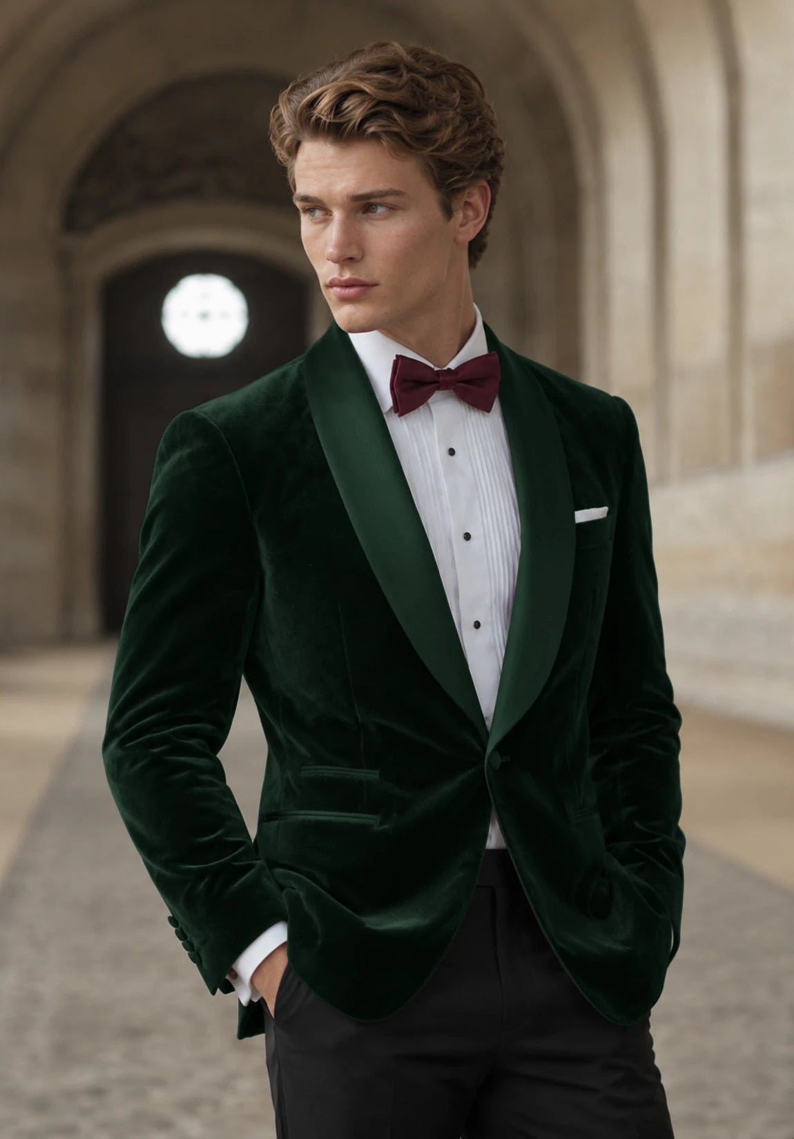 Men's dark green velvet jacket