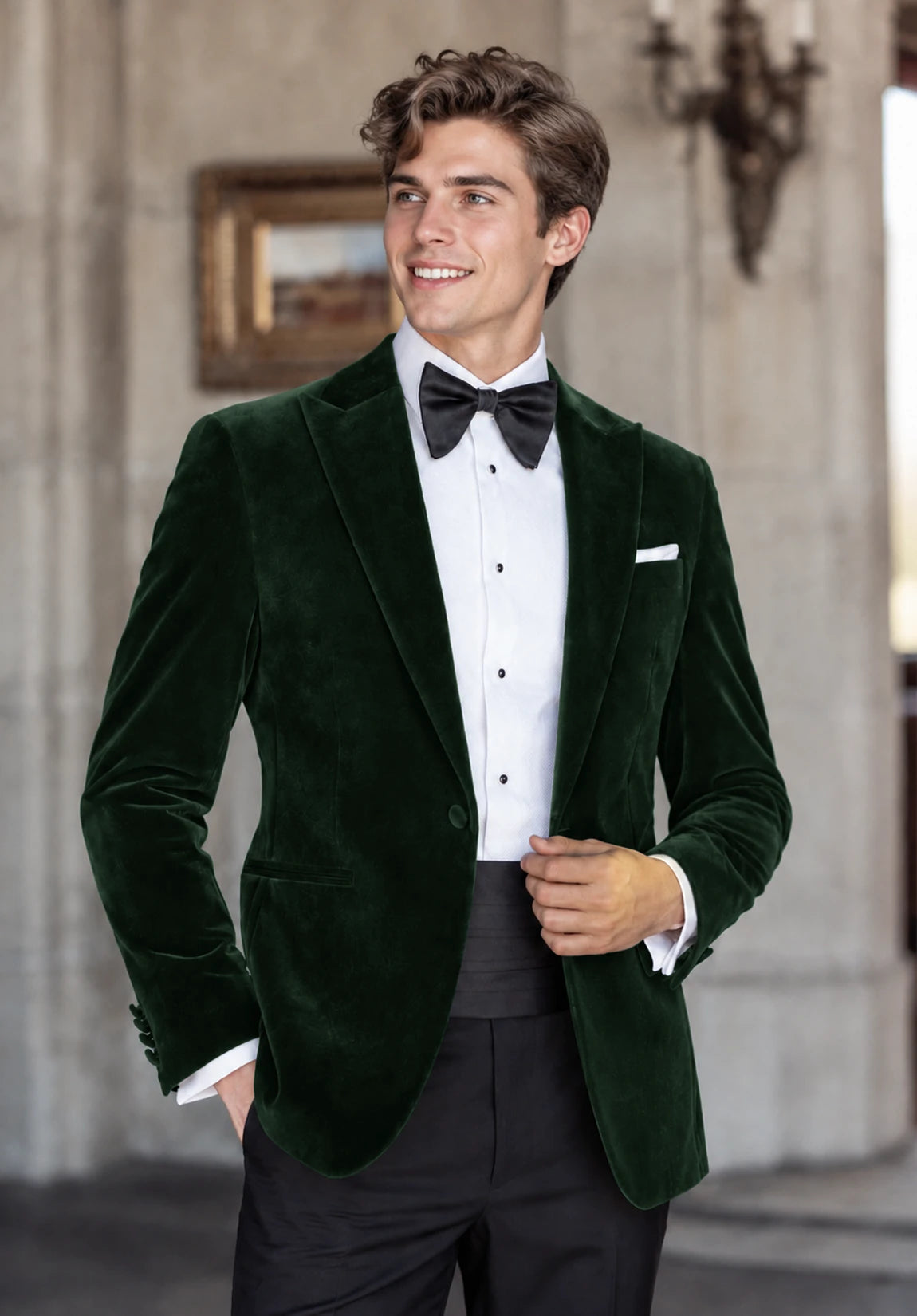 Men's dark green velvet jacket