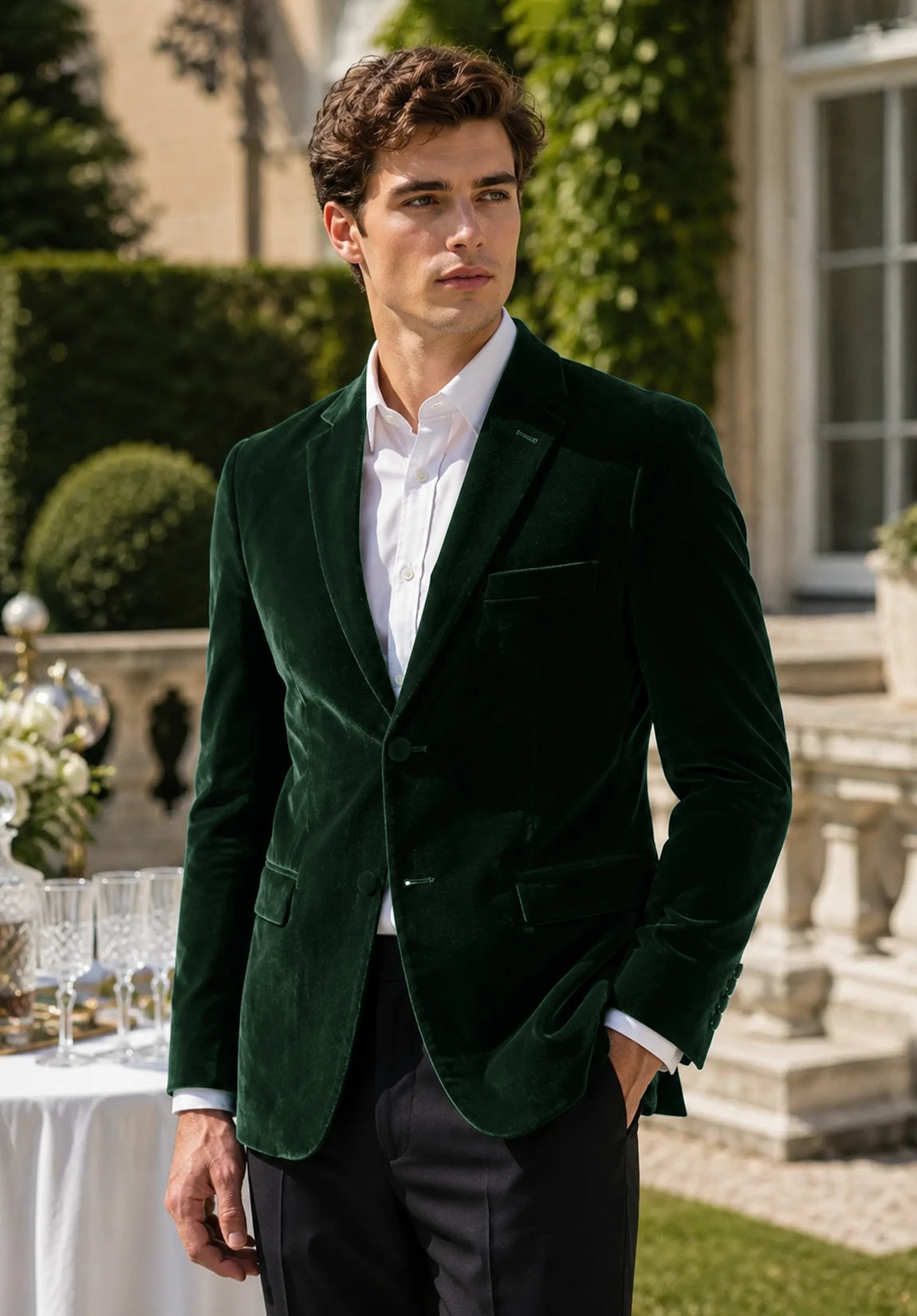 Men's dark green velvet jacket