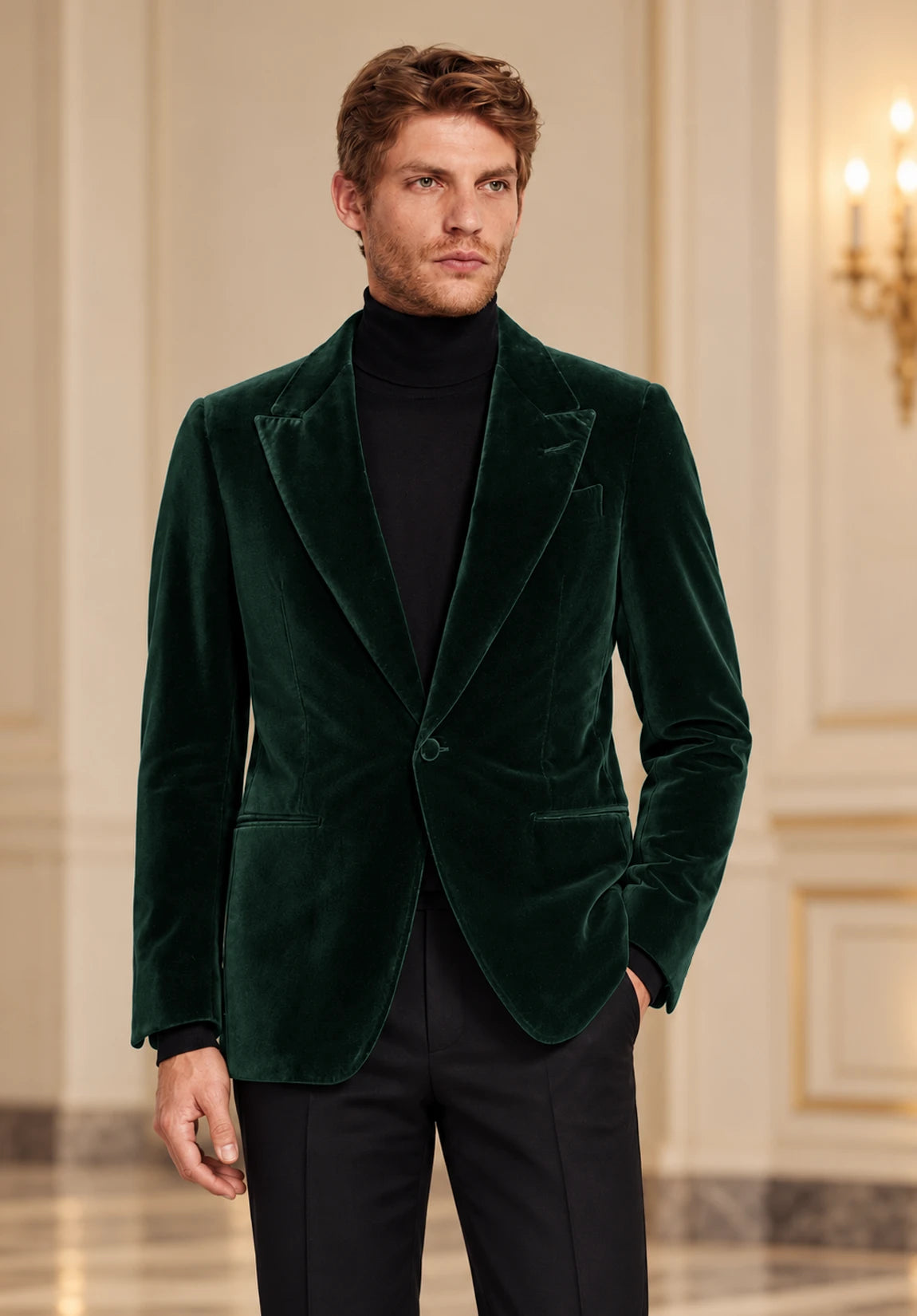 Men's dark green velvet jacket