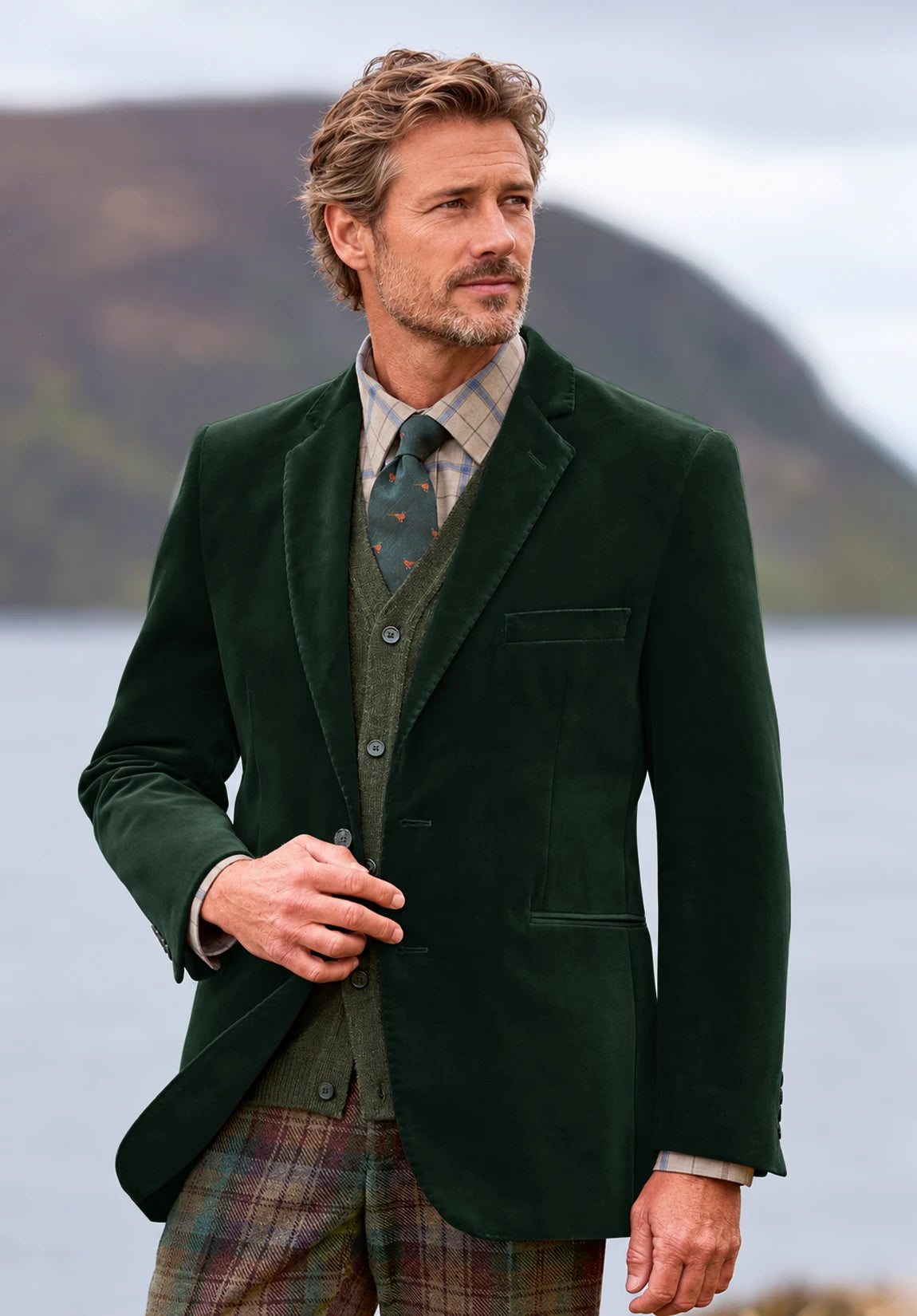 Men's dark green velvet jacket