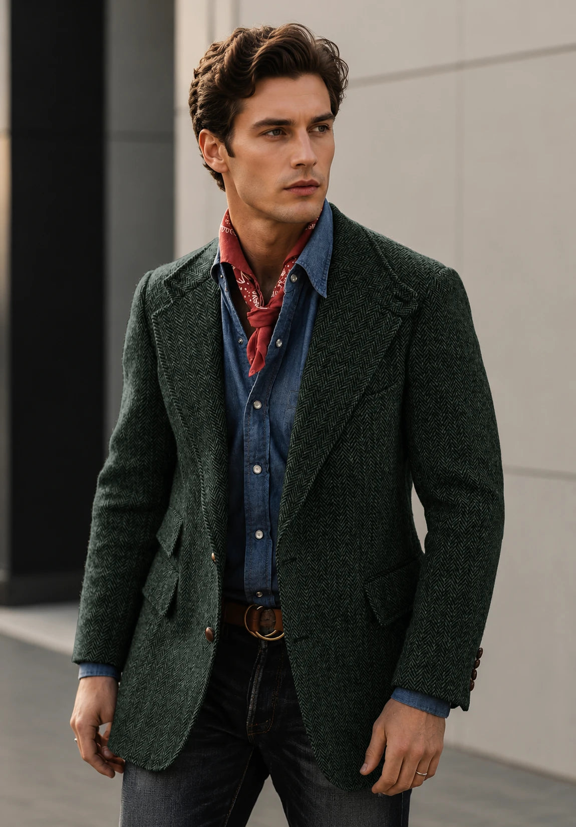 Men's dark green herringbone jacket