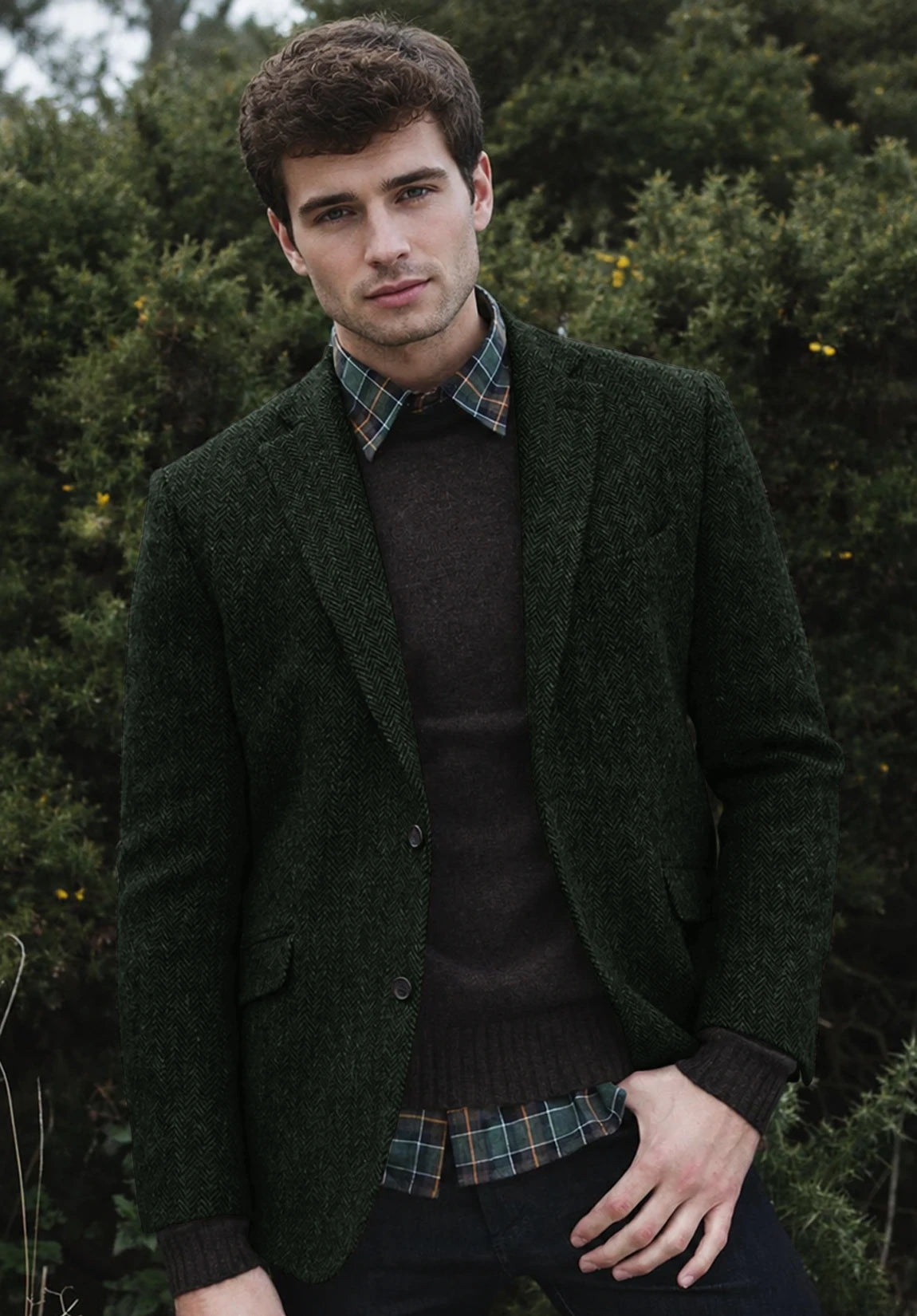 Men's dark green herringbone jacket