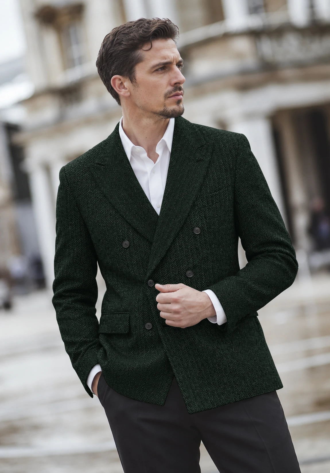 Men's dark green herringbone jacket