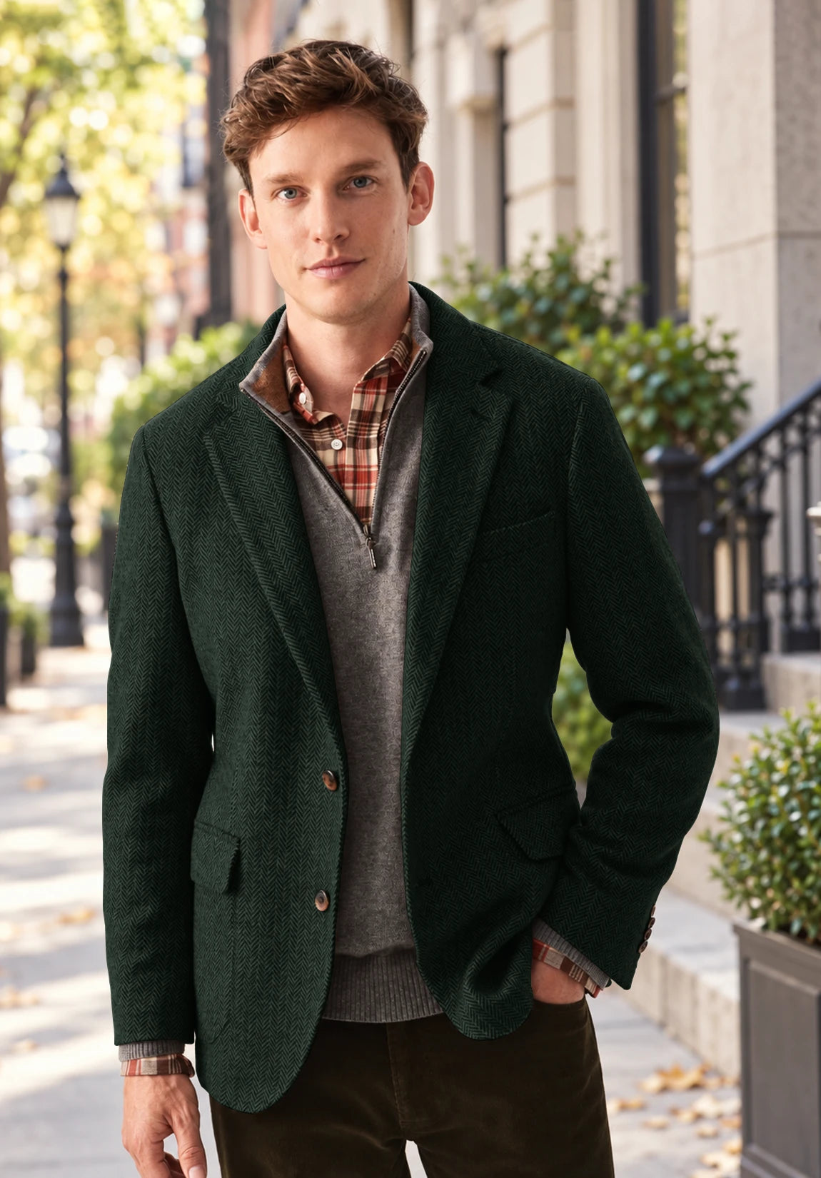Men's dark green herringbone jacket