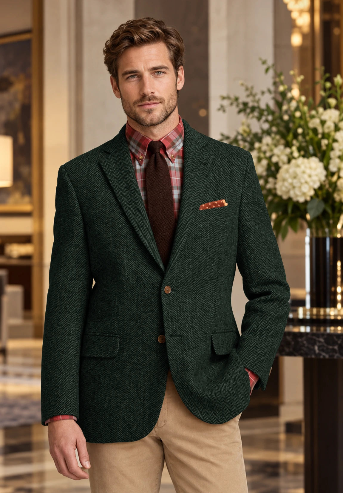 Men's dark green herringbone jacket