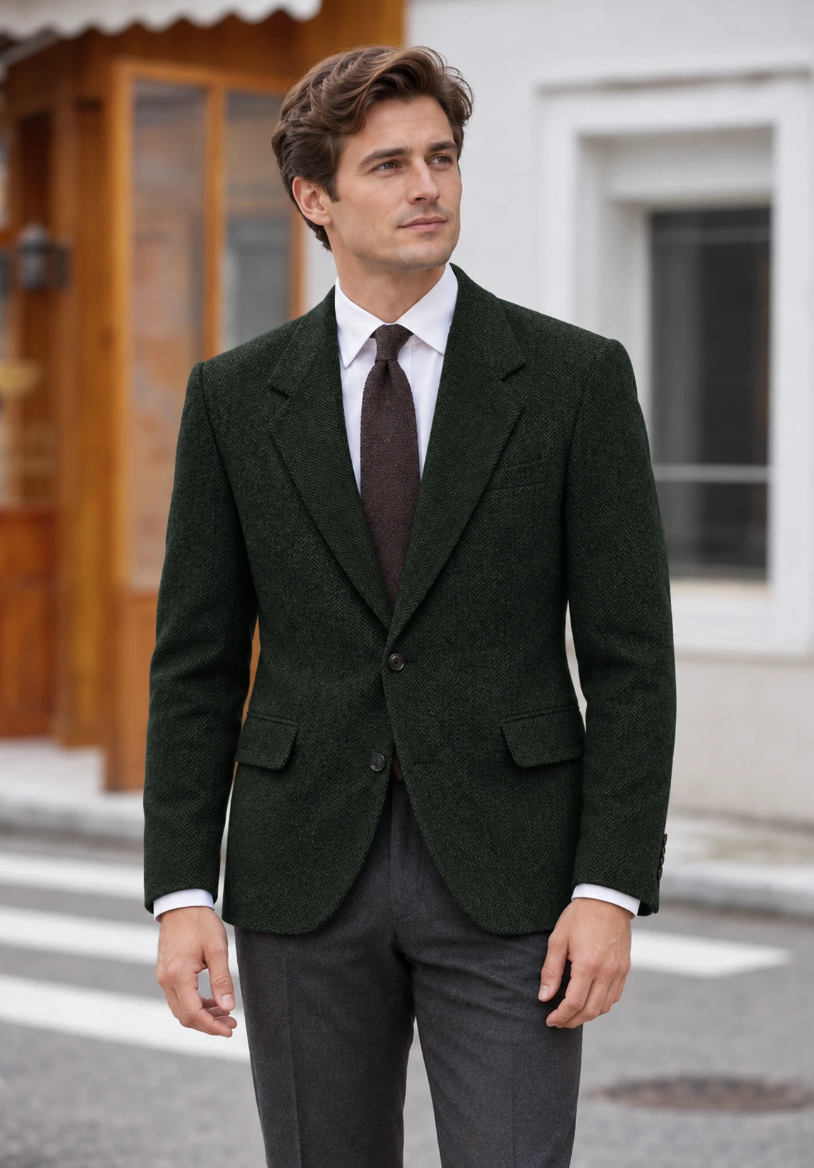 Men's dark green herringbone jacket