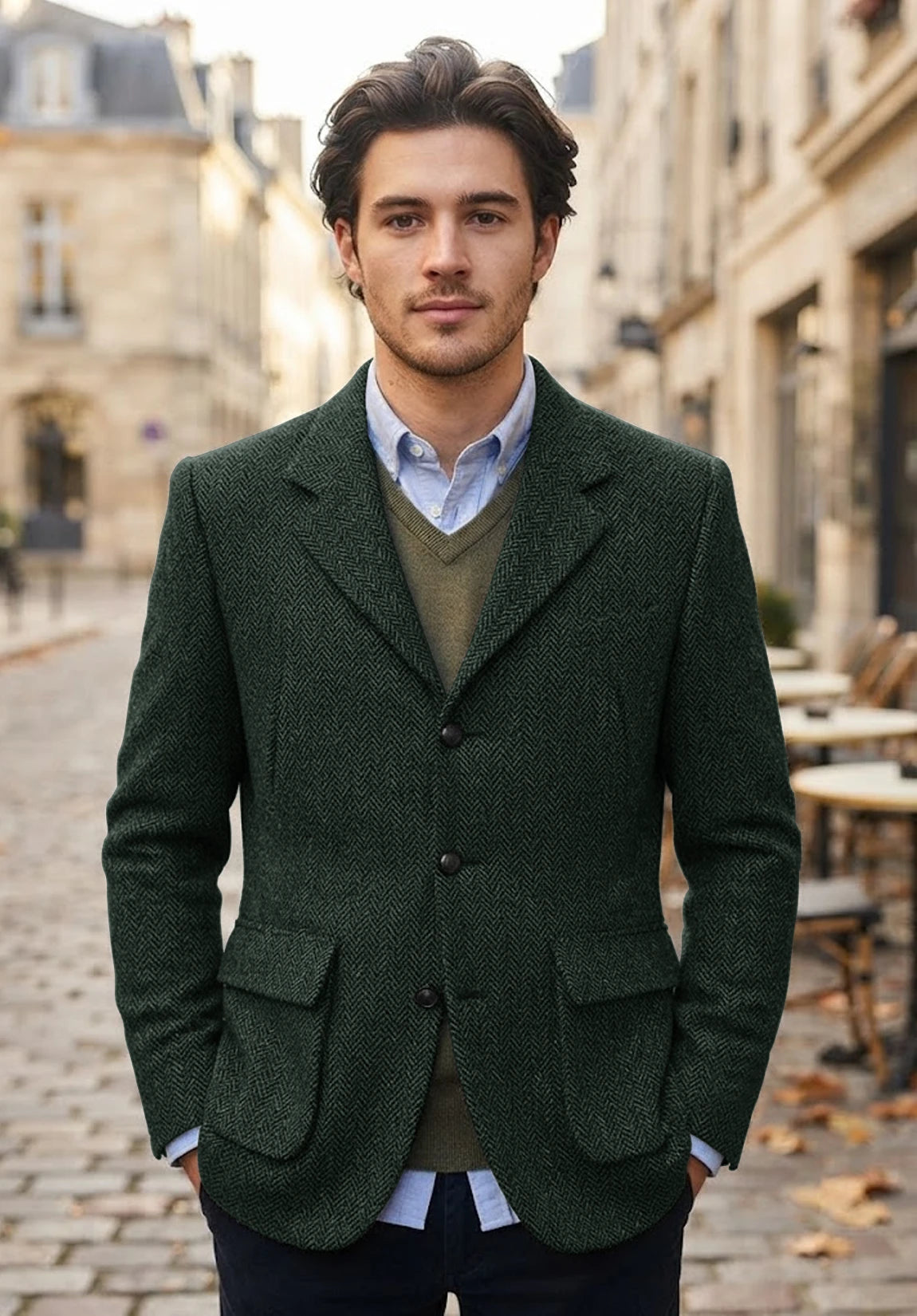 Men's dark green herringbone jacket