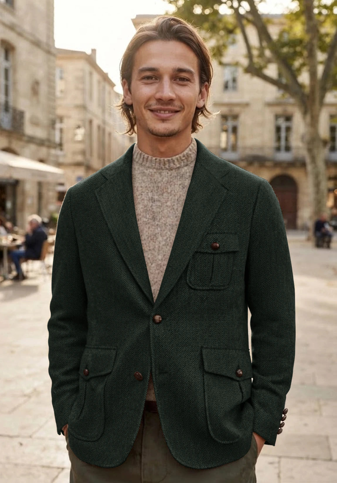 Men's dark green herringbone jacket