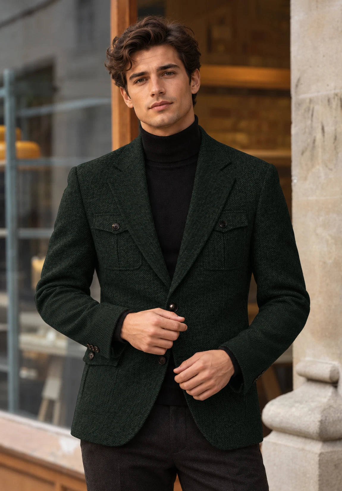 Men's dark green herringbone jacket