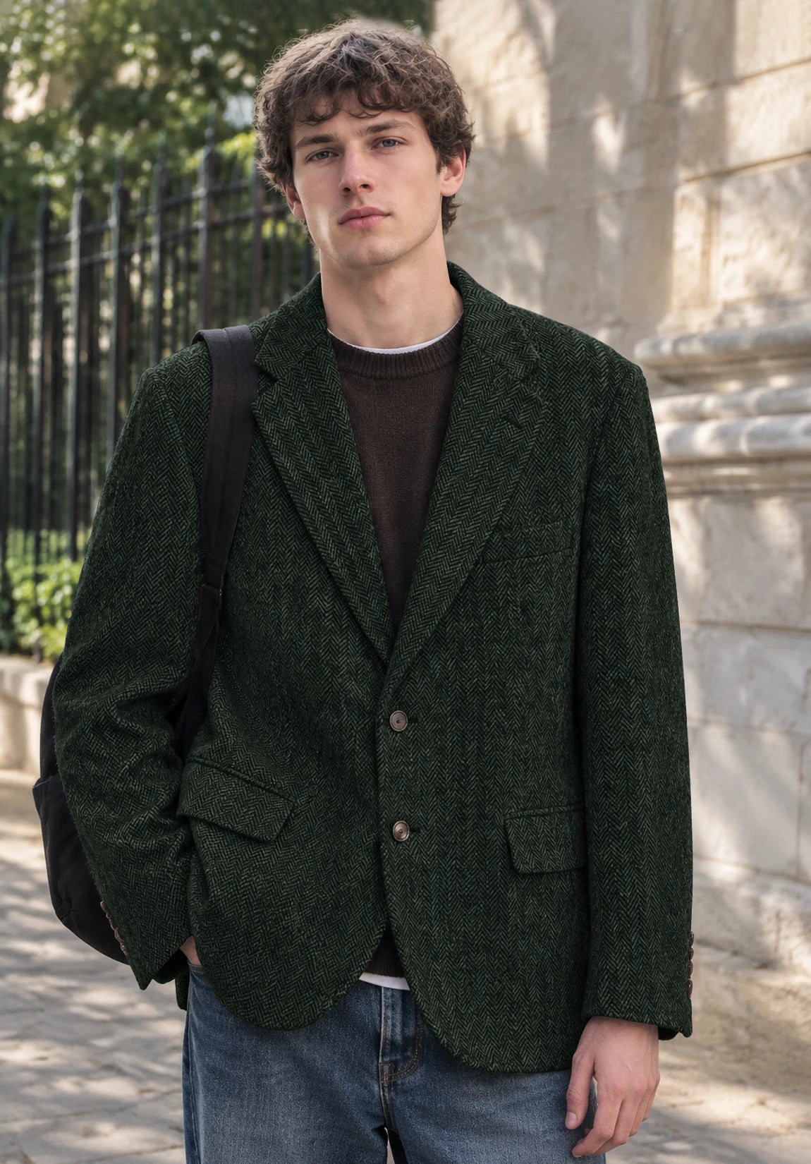 Men's dark green herringbone jacket