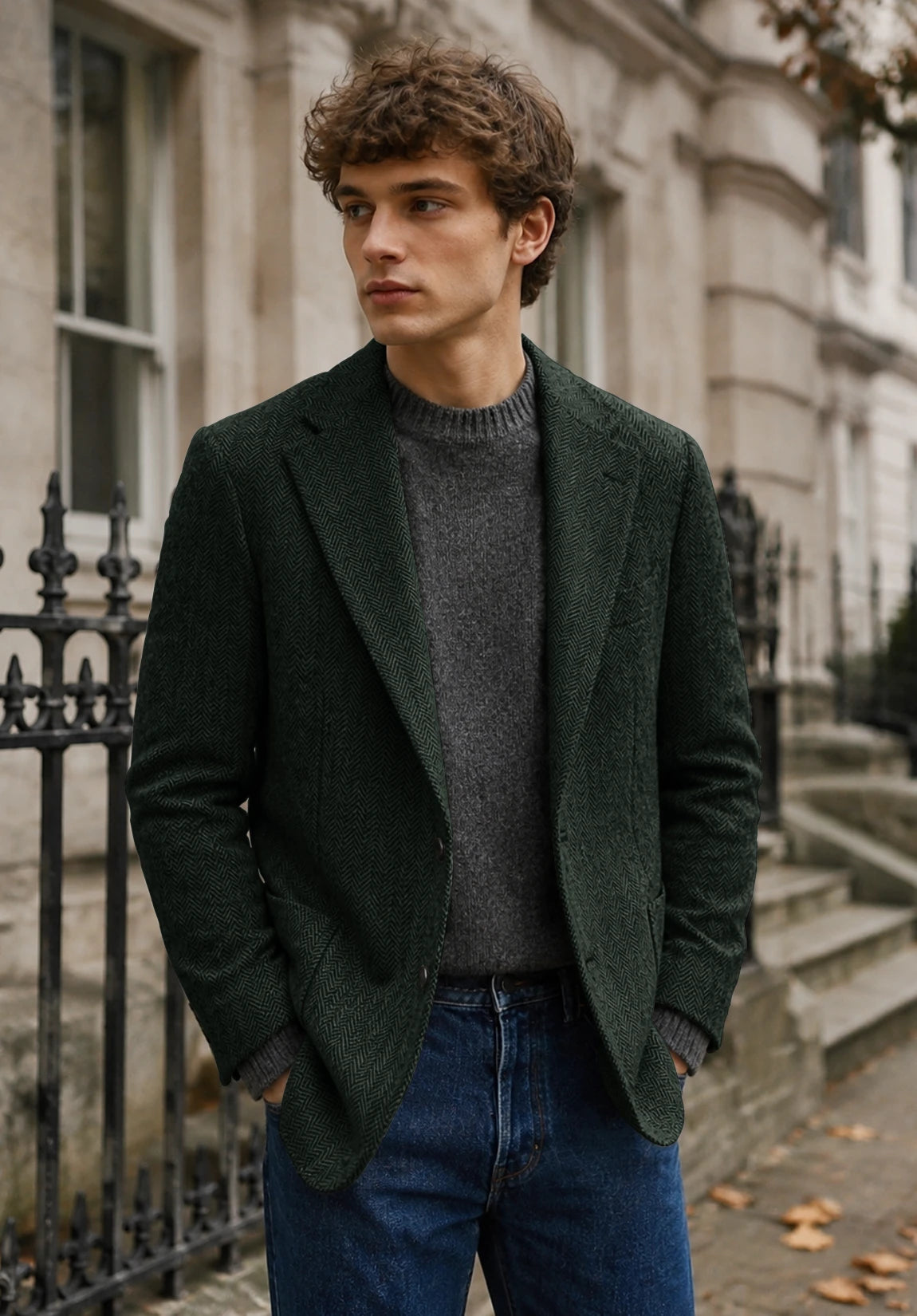 Men's dark green herringbone jacket