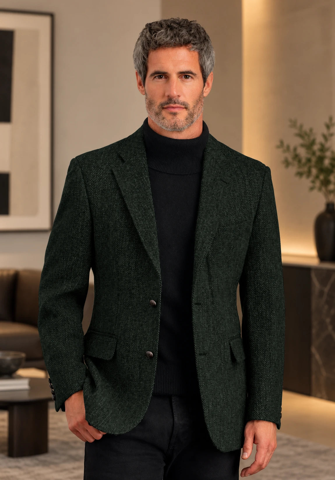 Men's dark green herringbone jacket