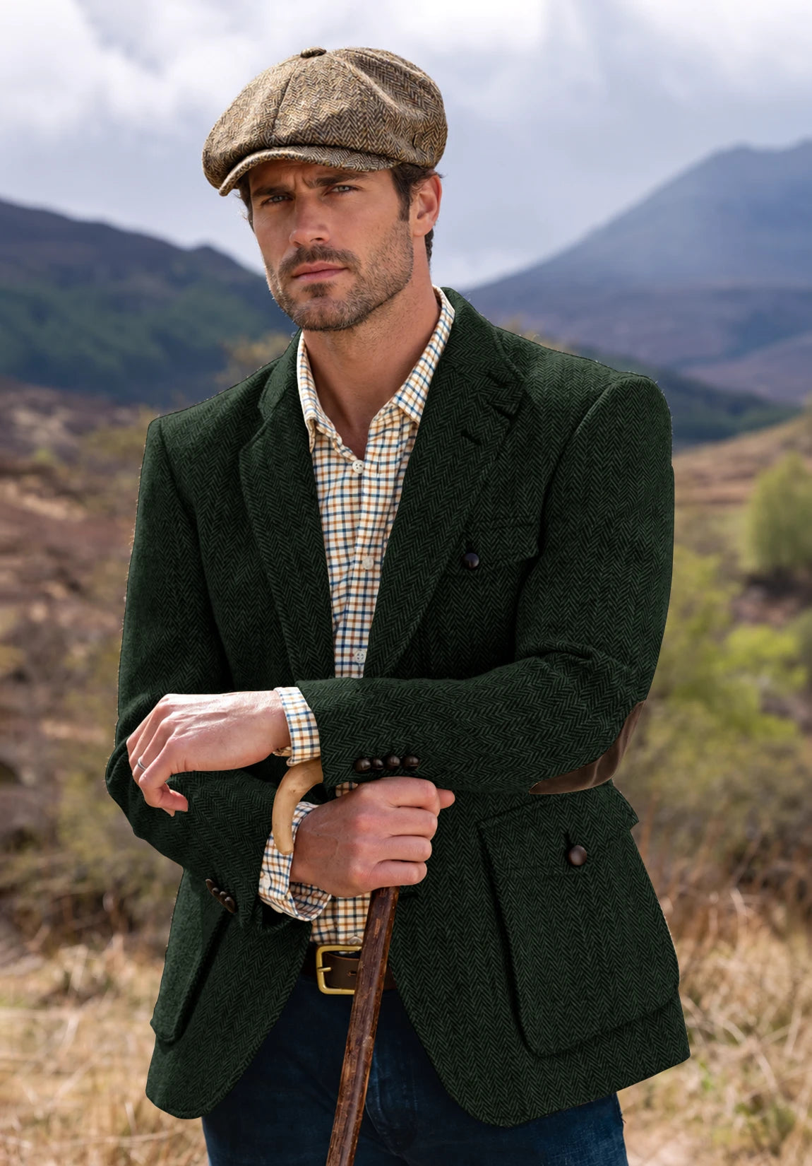 Men's dark green herringbone jacket