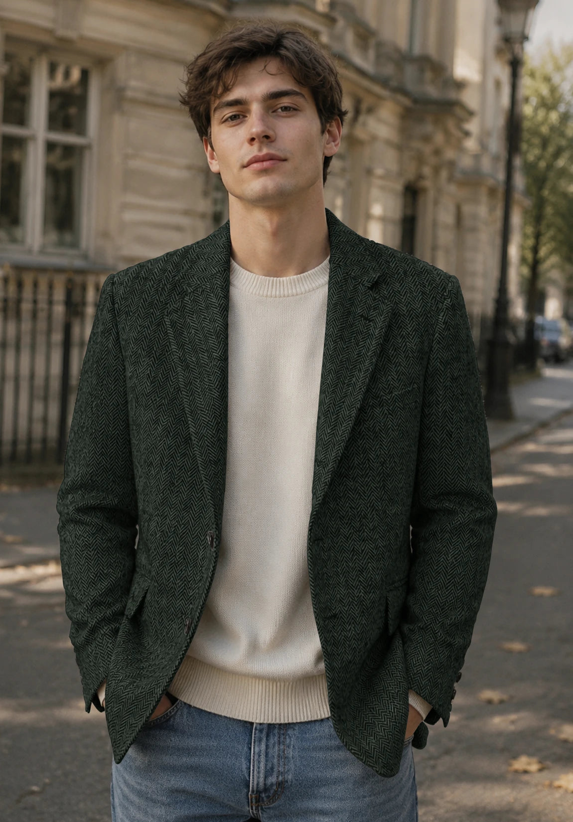 Men's dark green herringbone jacket