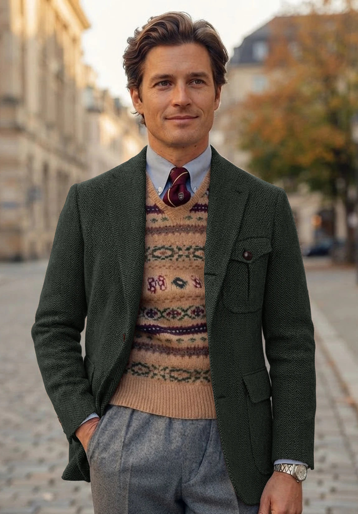 Men's dark green herringbone jacket