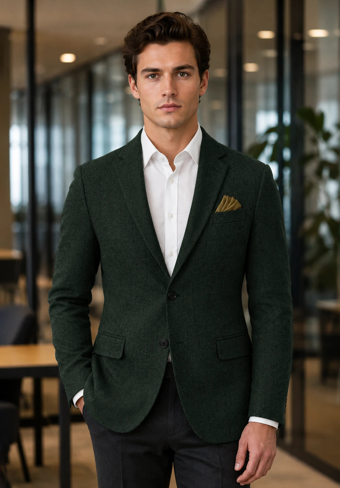 Men's dark green herringbone jacket