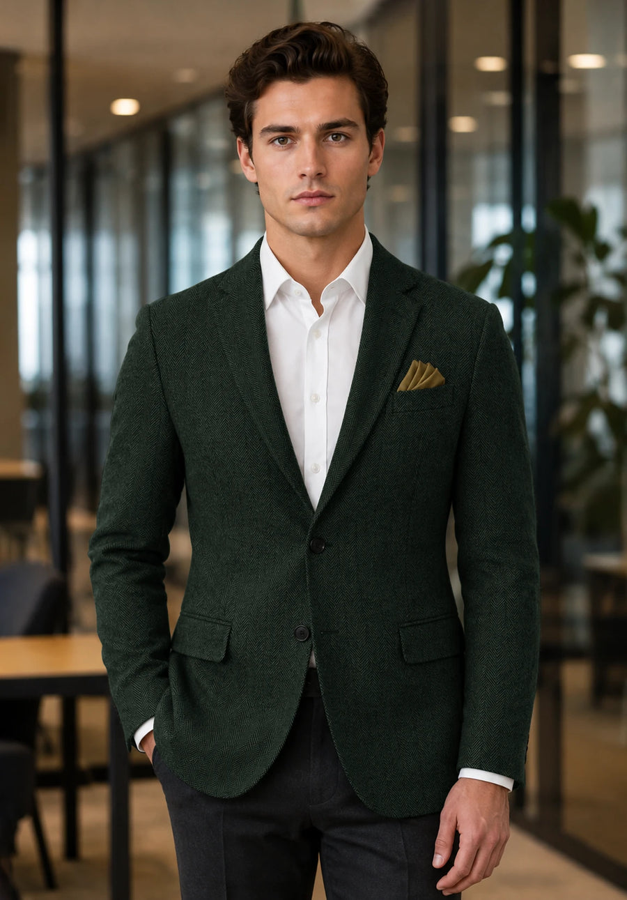 Men's dark green herringbone jacket