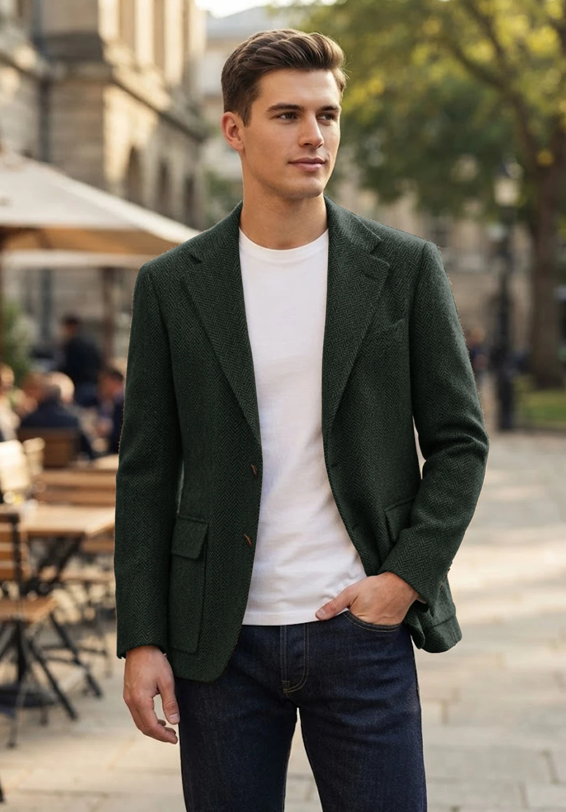 Men's dark green herringbone jacket