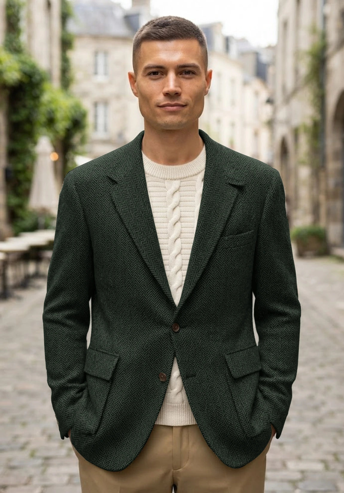 Men's dark green herringbone jacket