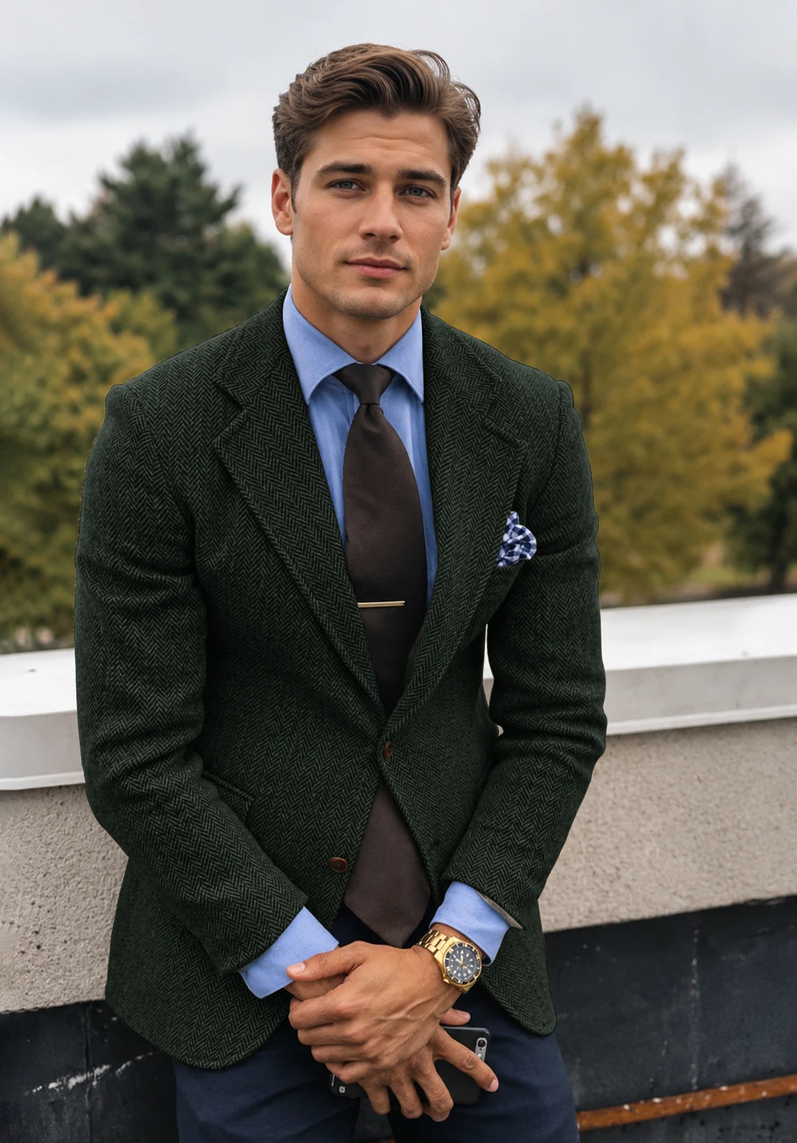 Men's dark green herringbone jacket
