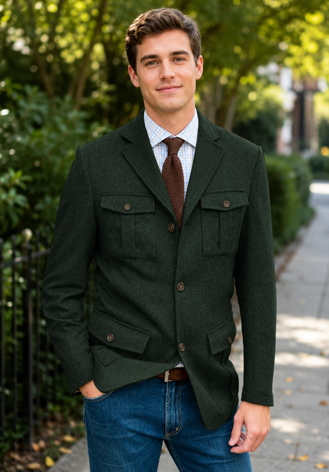 Men's dark green herringbone jacket