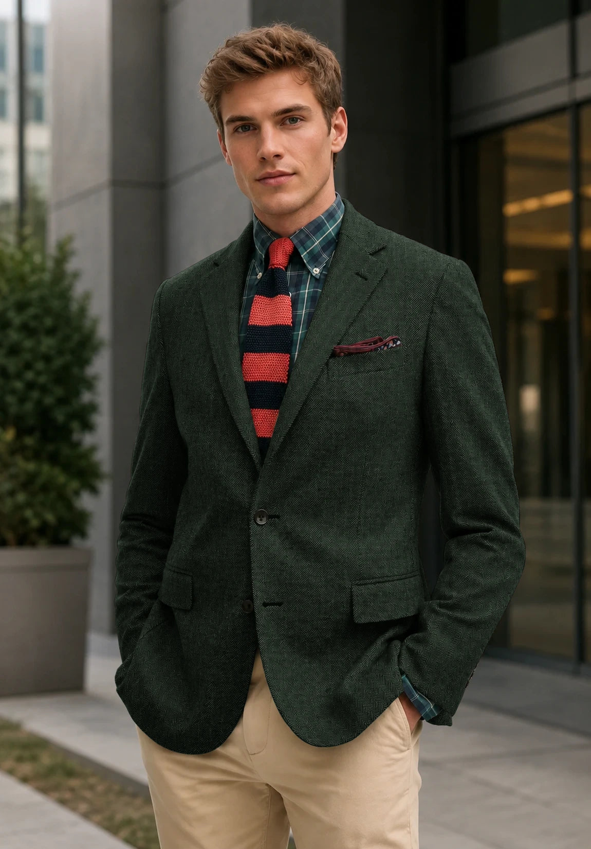 Men's dark green herringbone jacket