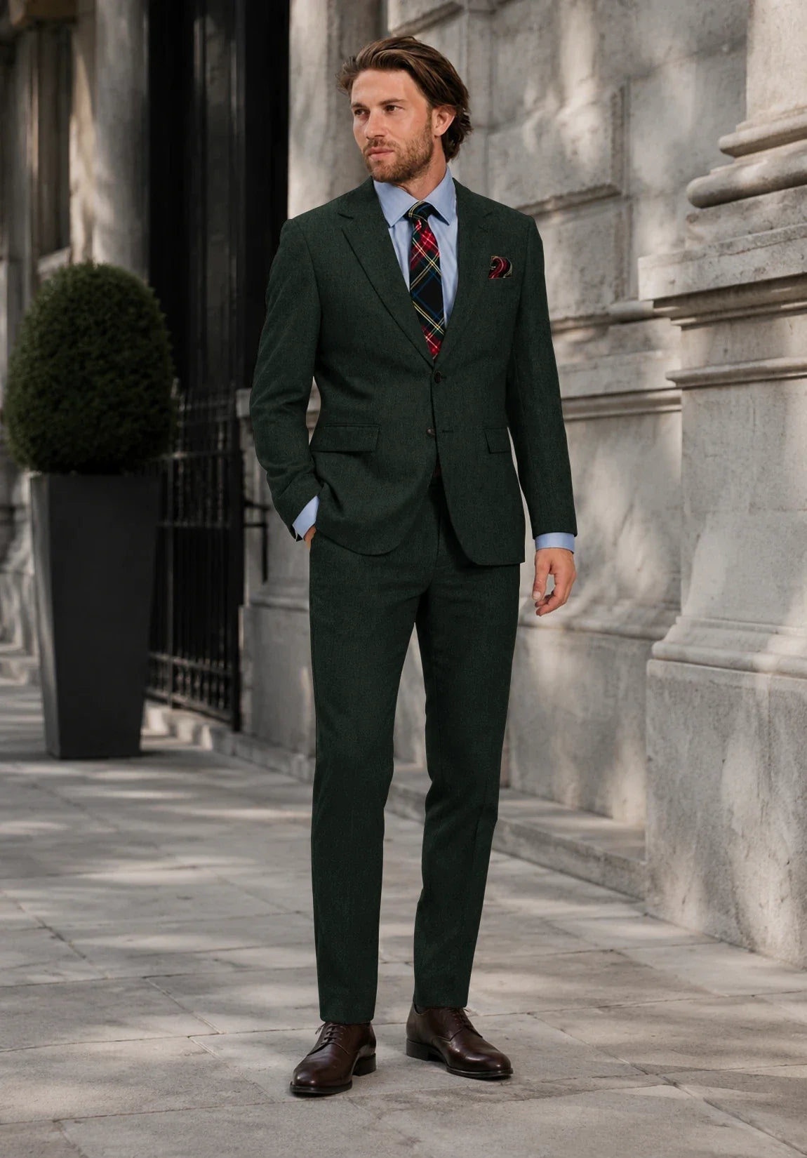 Men's Classic Fit Premium Herringbone 2 Piece Suit for Meetings