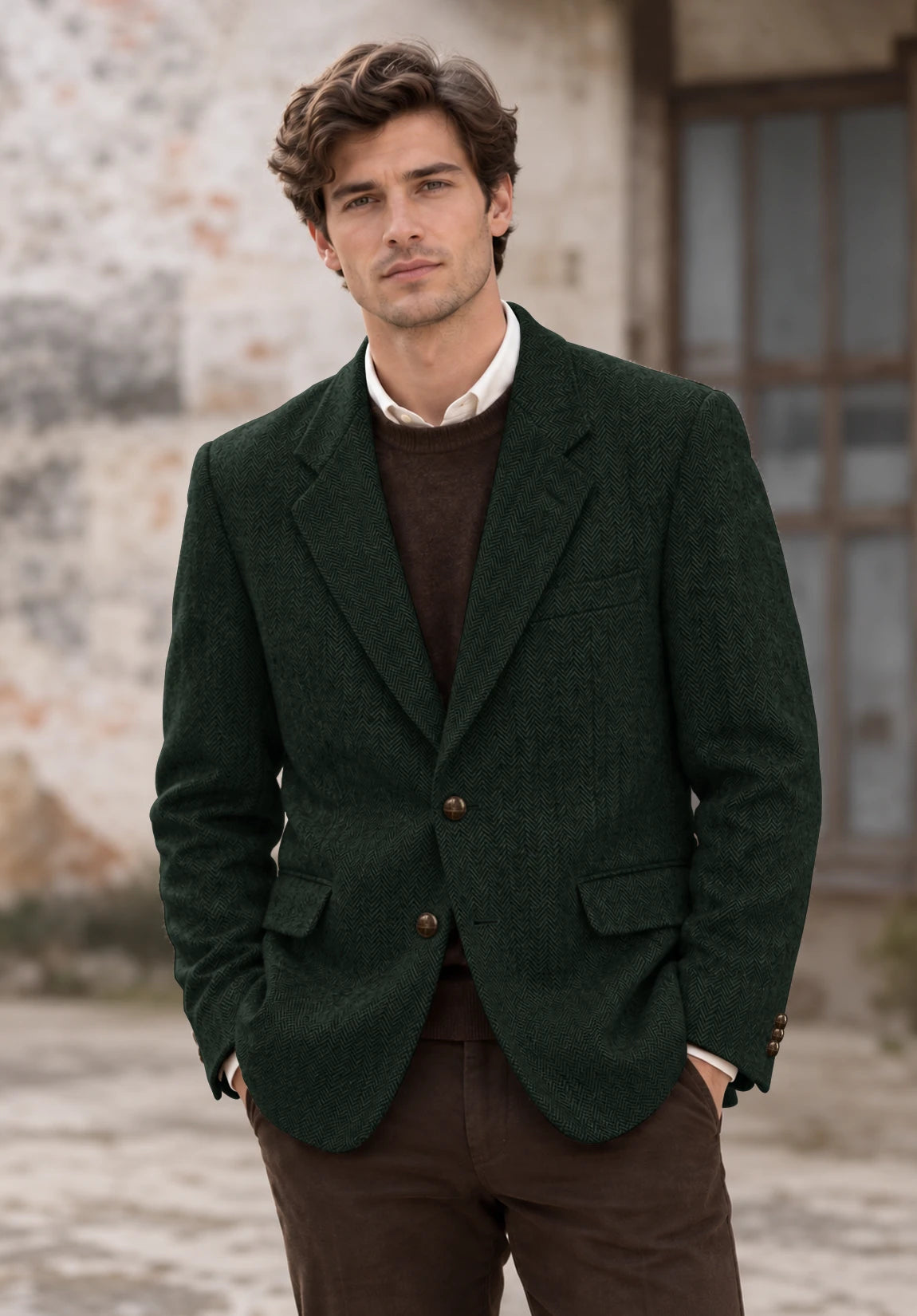 Men's dark green herringbone jacket