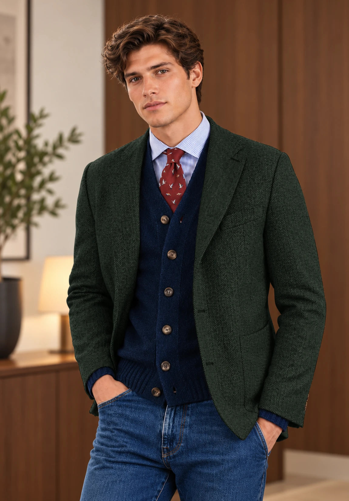 Men's dark green herringbone jacket