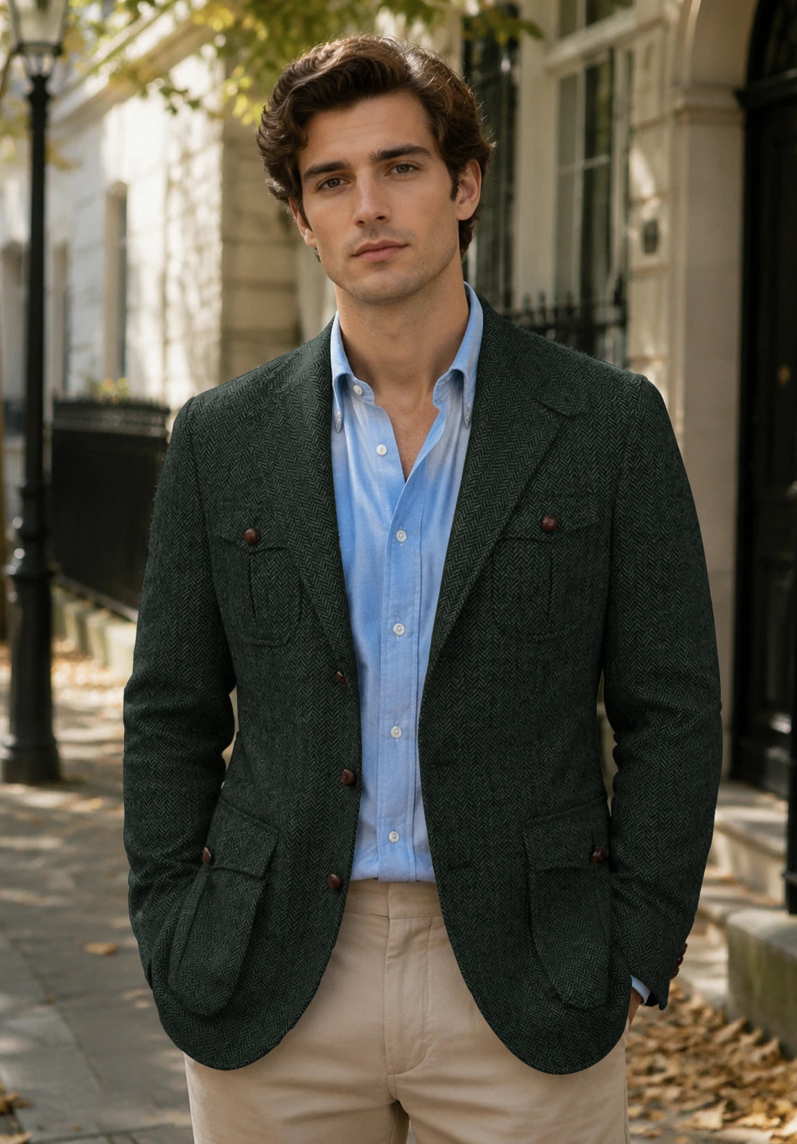 Men's dark green herringbone jacket