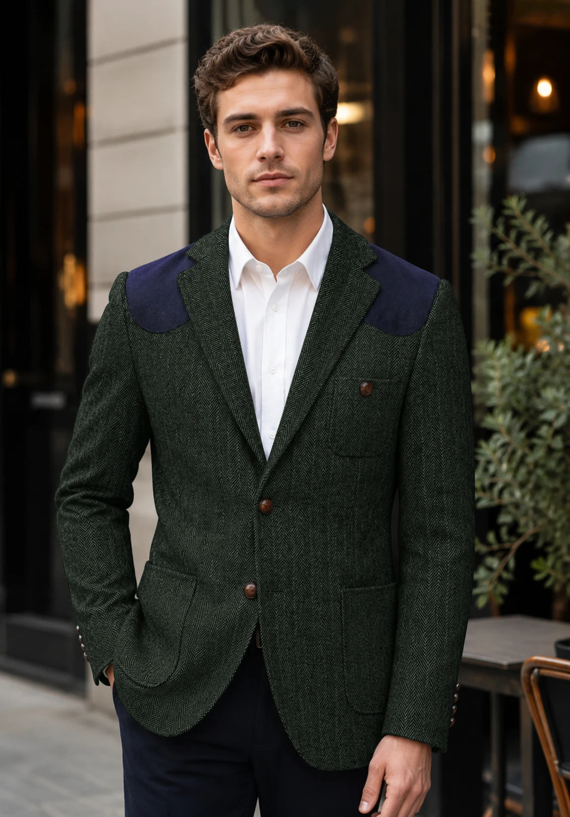 Men's dark green herringbone jacket