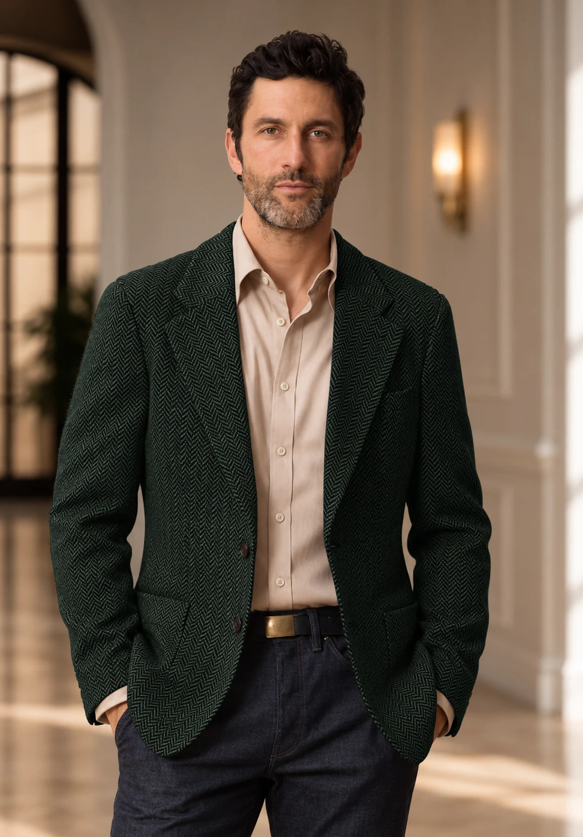 Men's dark green herringbone jacket