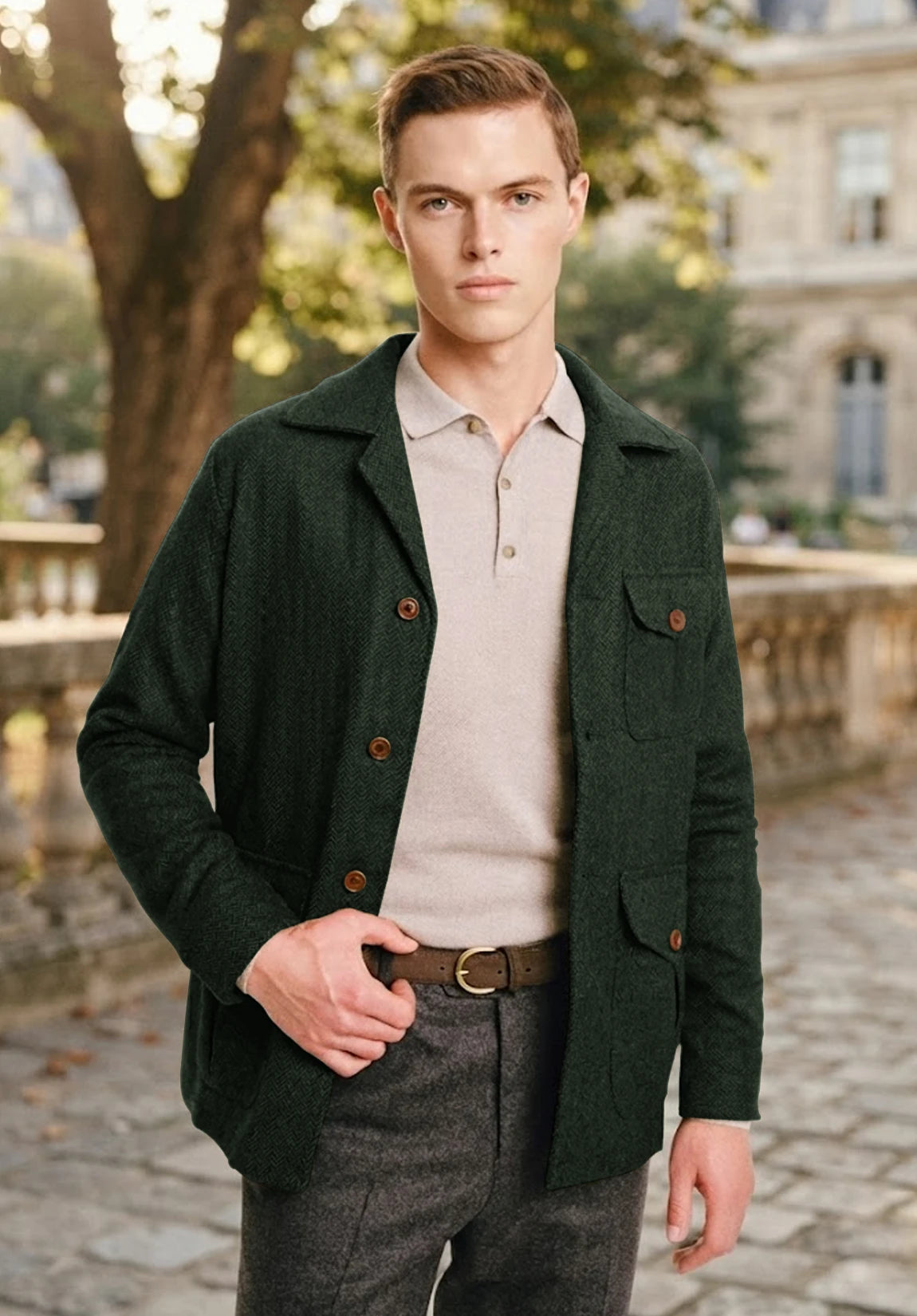 Men's dark green herringbone jacket