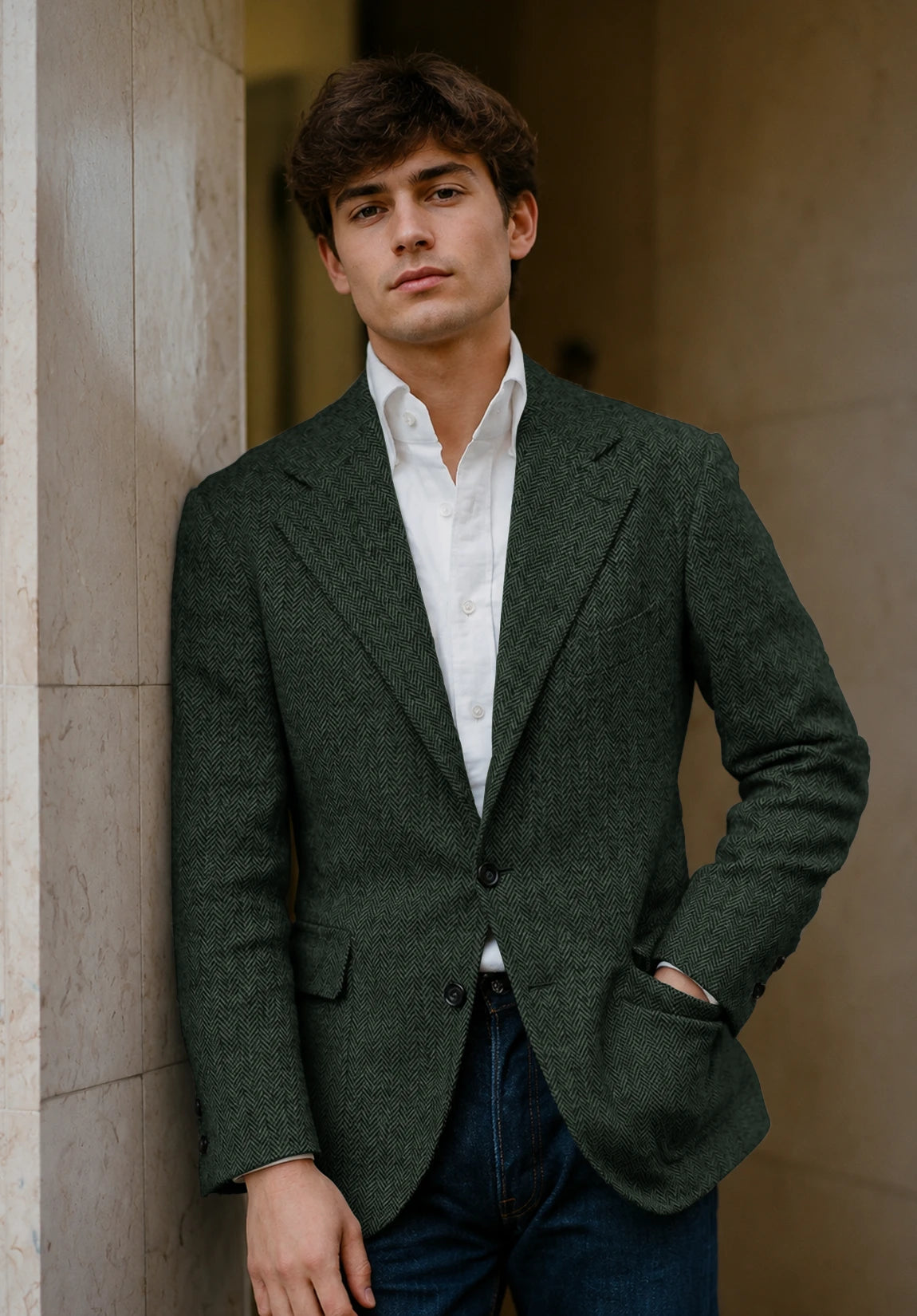 Men's dark green herringbone jacket