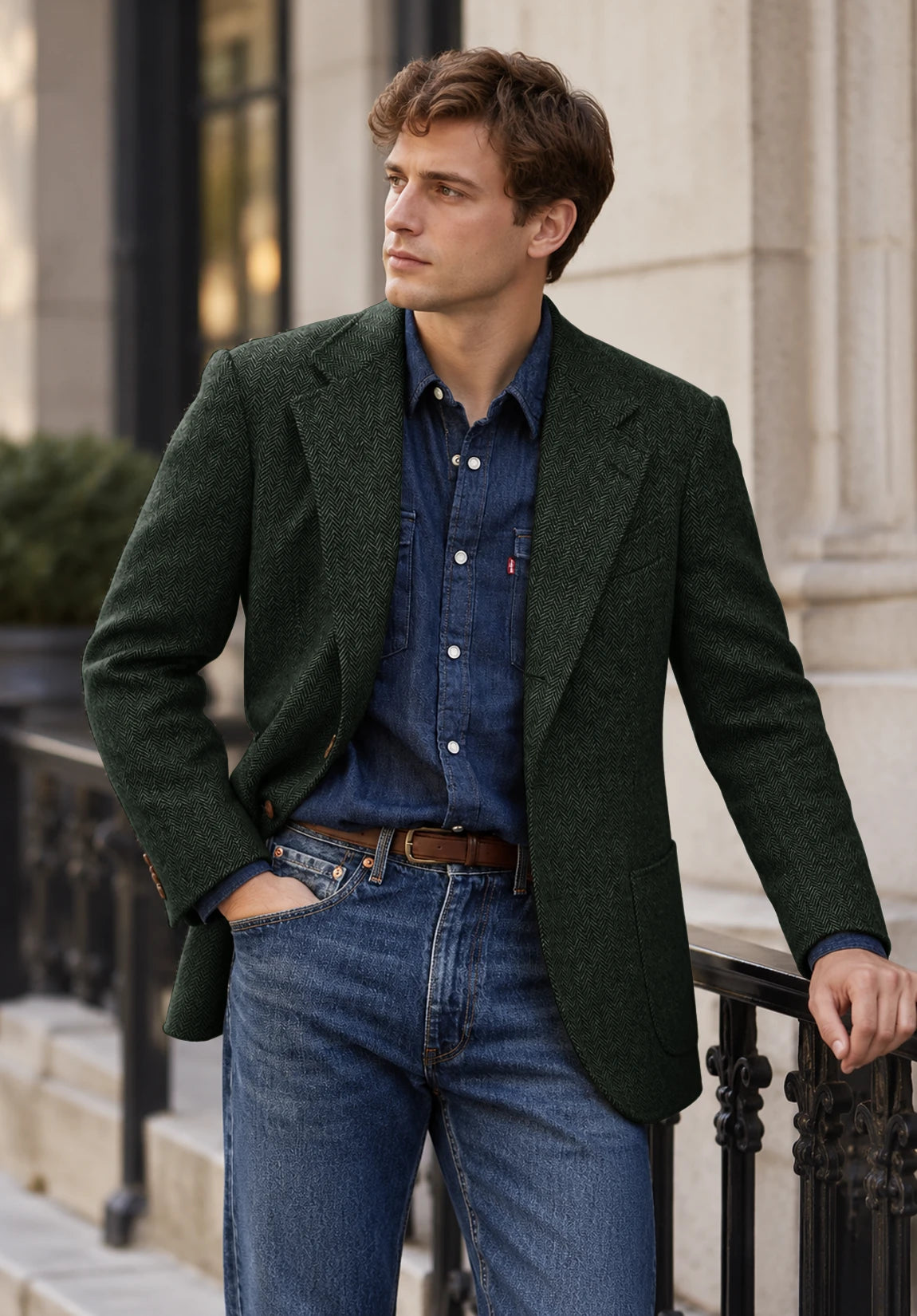 Men's dark green herringbone jacket