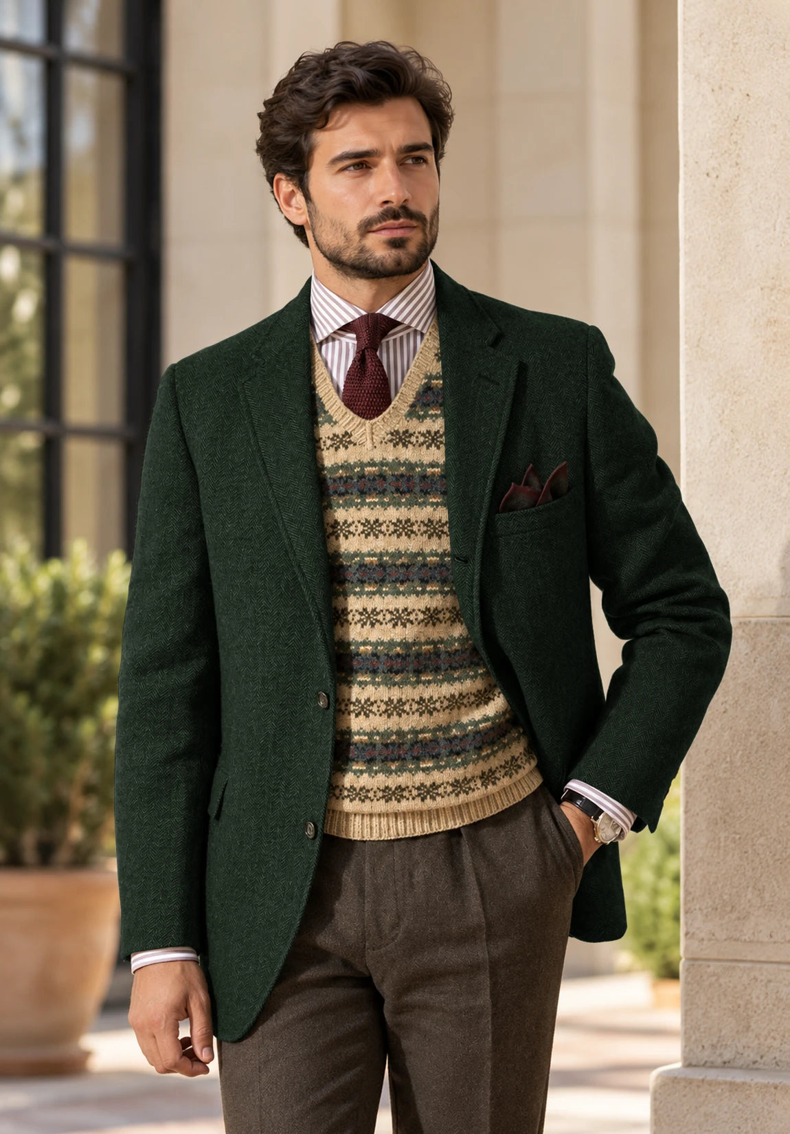 Men's dark green herringbone jacket