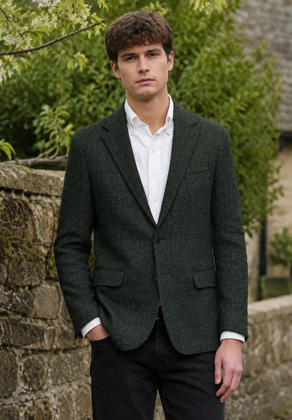 Men's dark green herringbone jacket