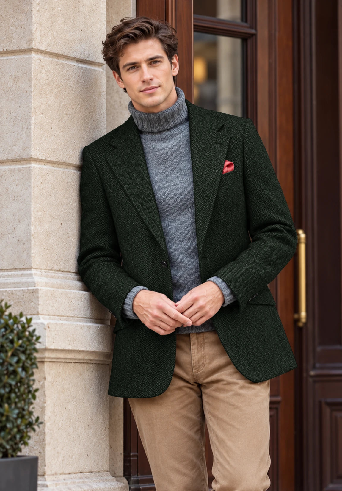 Men's dark green herringbone jacket