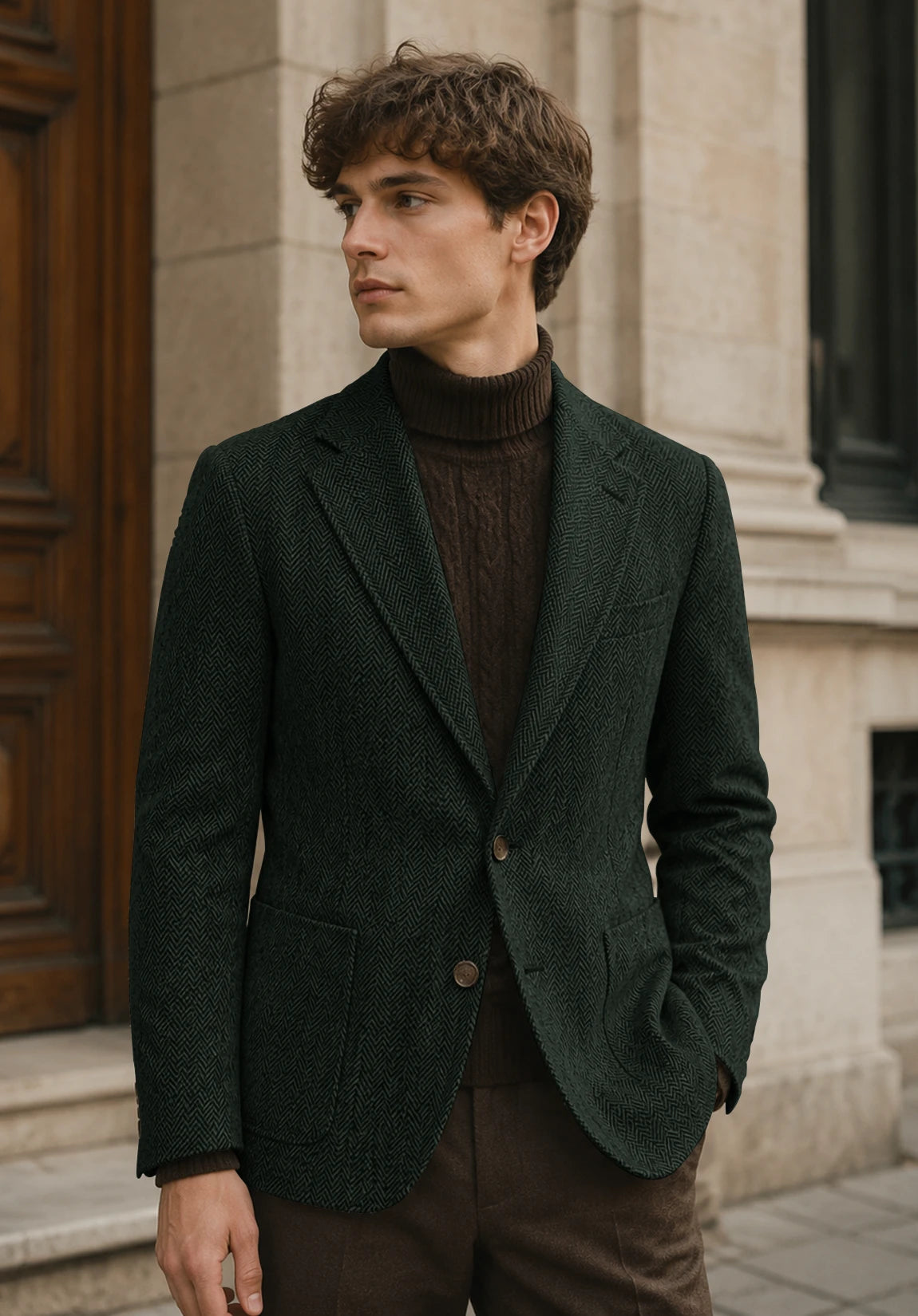 Men's dark green herringbone jacket