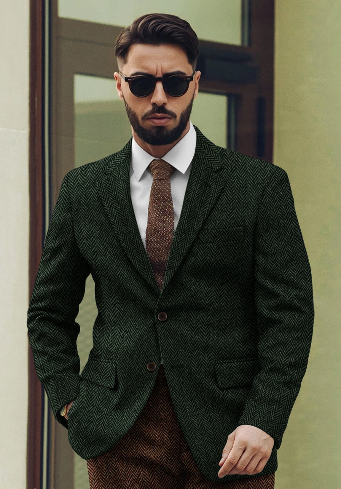 Men's dark green herringbone jacket