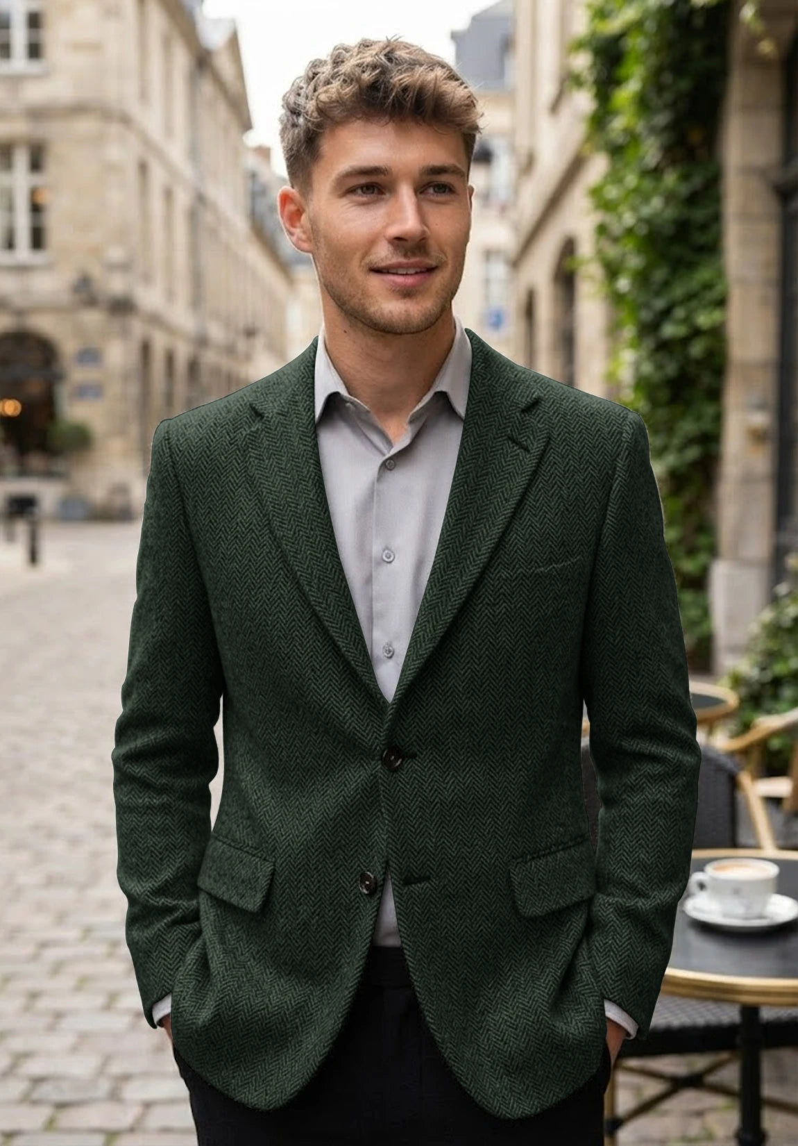 Men's dark green herringbone jacket