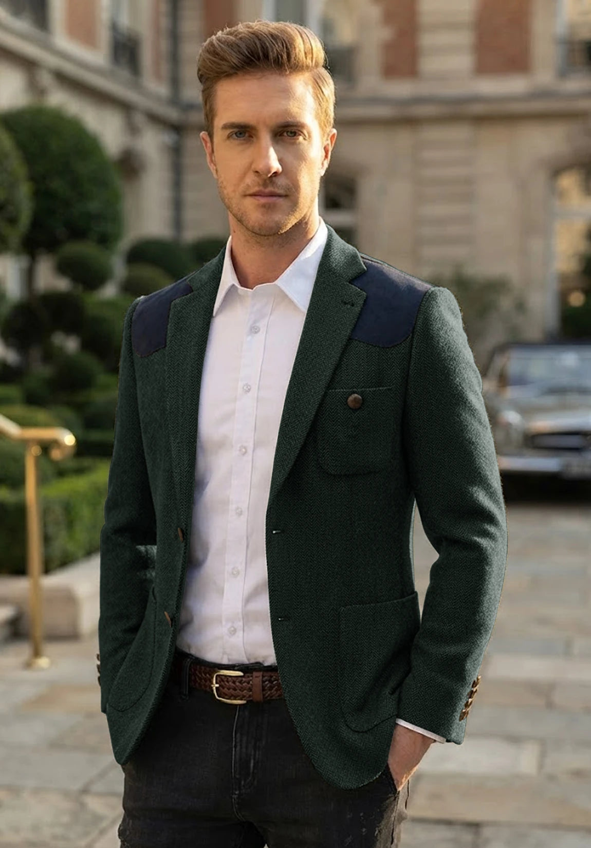 Men's dark green herringbone jacket