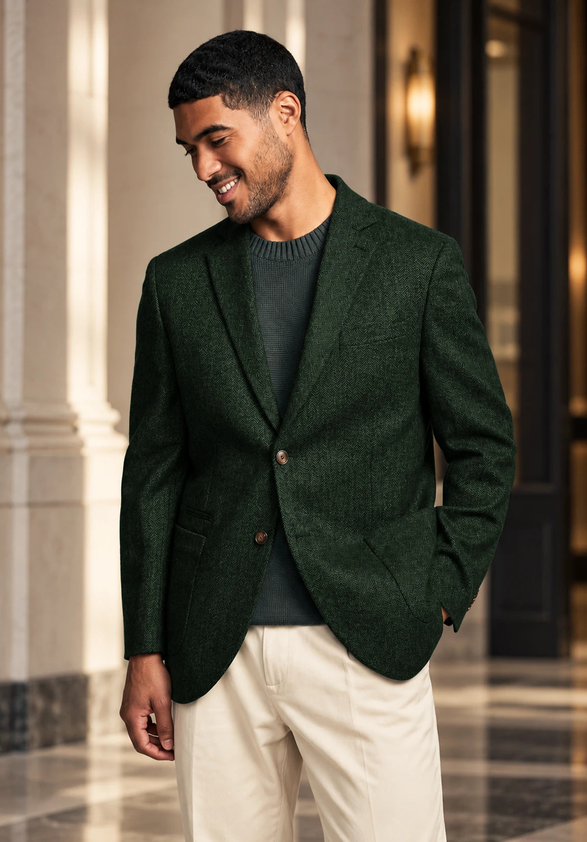 Men's dark green herringbone jacket
